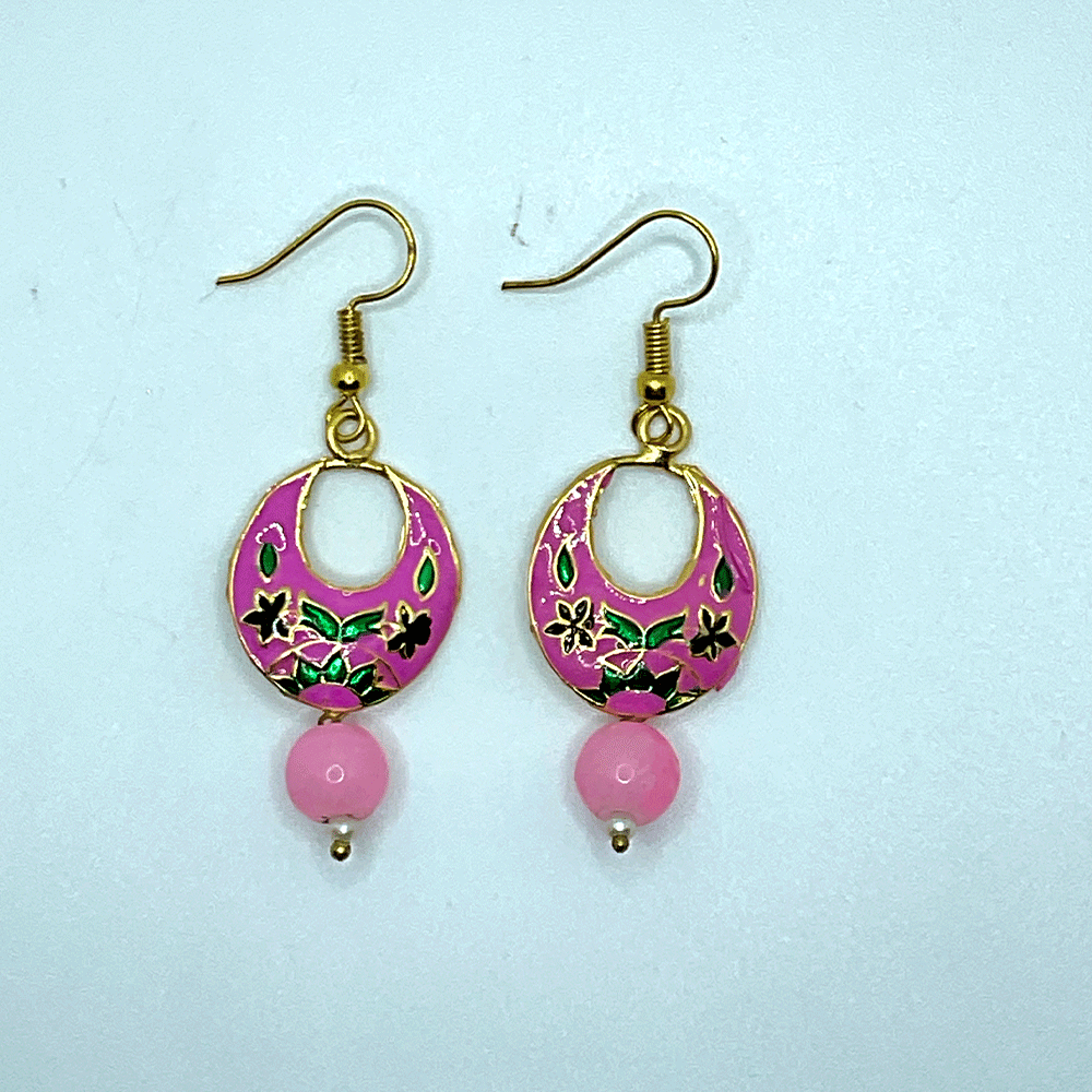 Meenakari Chandbali Jhumka Earrings - Kundan & Beads in Floral Design For Women & Girls