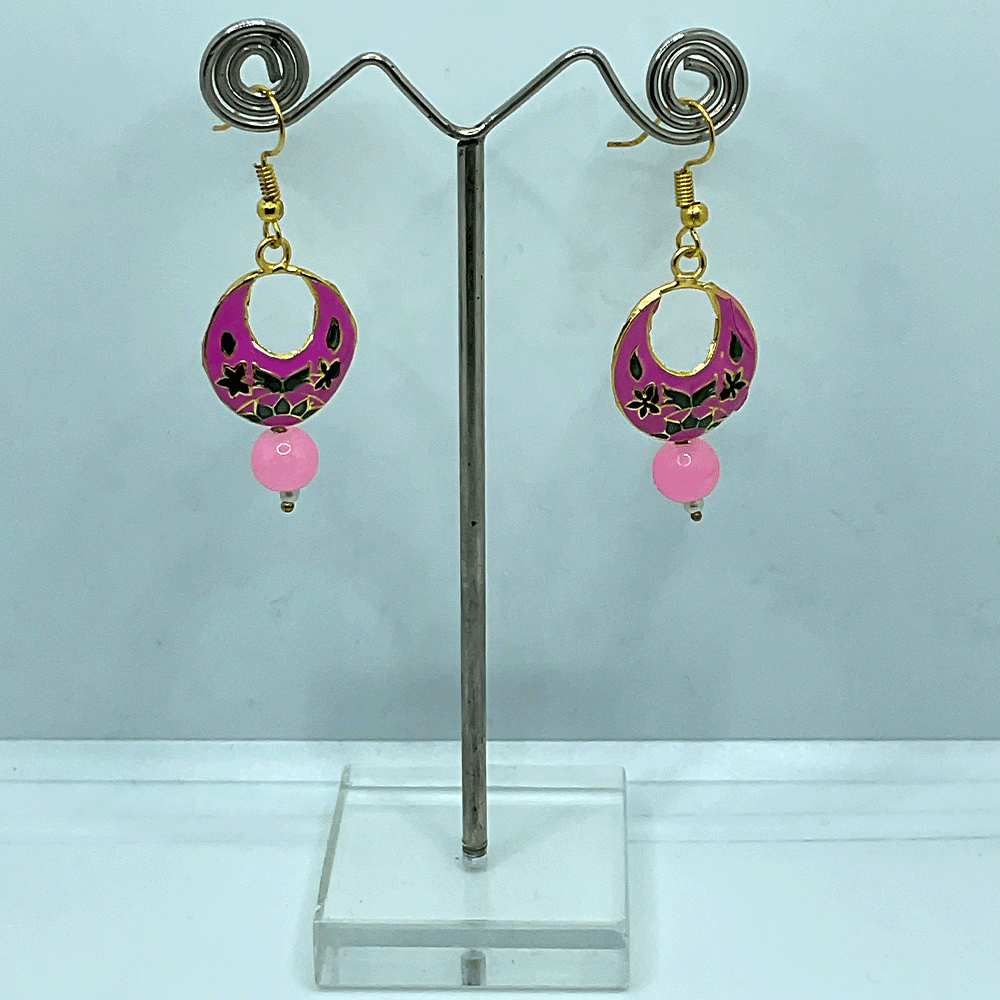 Meenakari Chandbali Jhumka Earrings - Kundan & Beads in Floral Design For Women & Girls