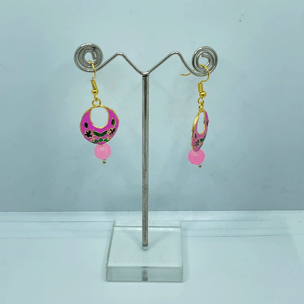 Meenakari Chandbali Jhumka Earrings - Kundan & Beads in Floral Design For Women & Girls