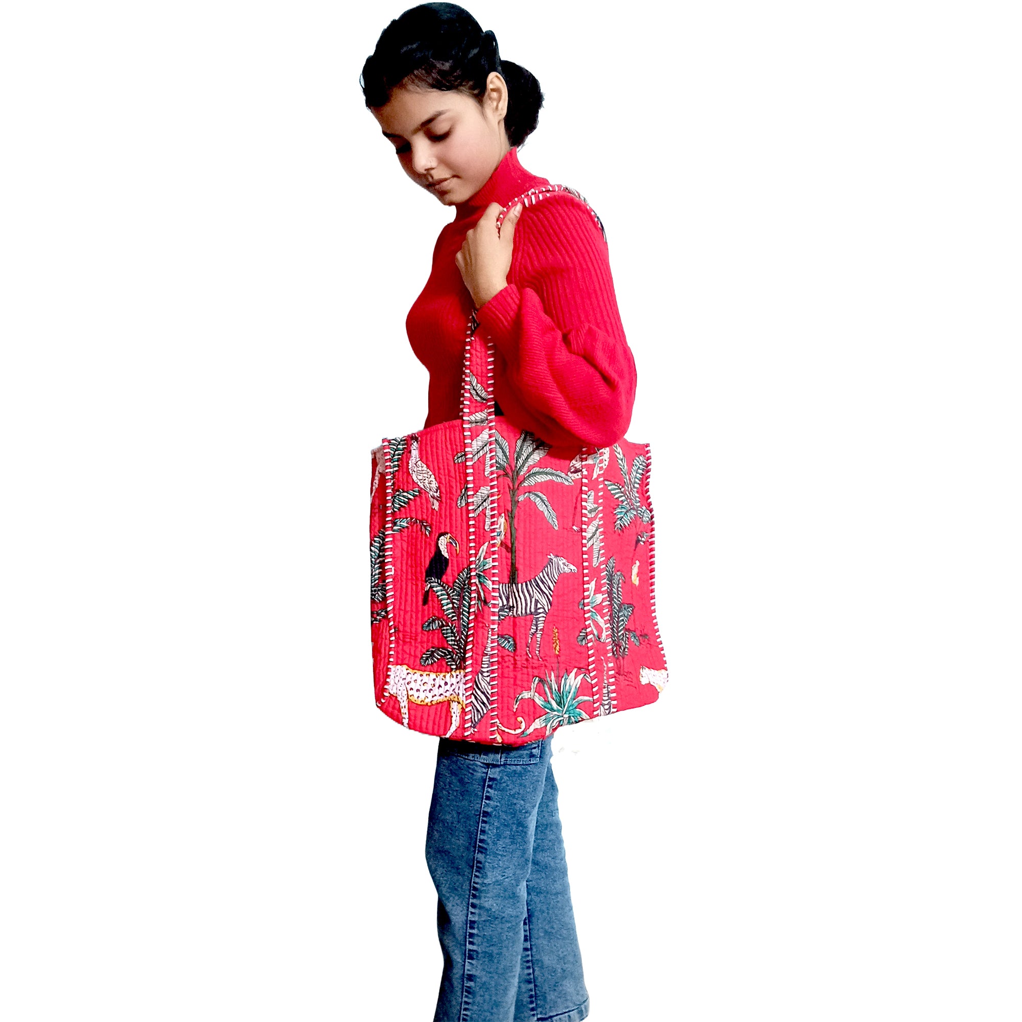 Multicolor Block Printed Cotton Quilted Tote Bags
