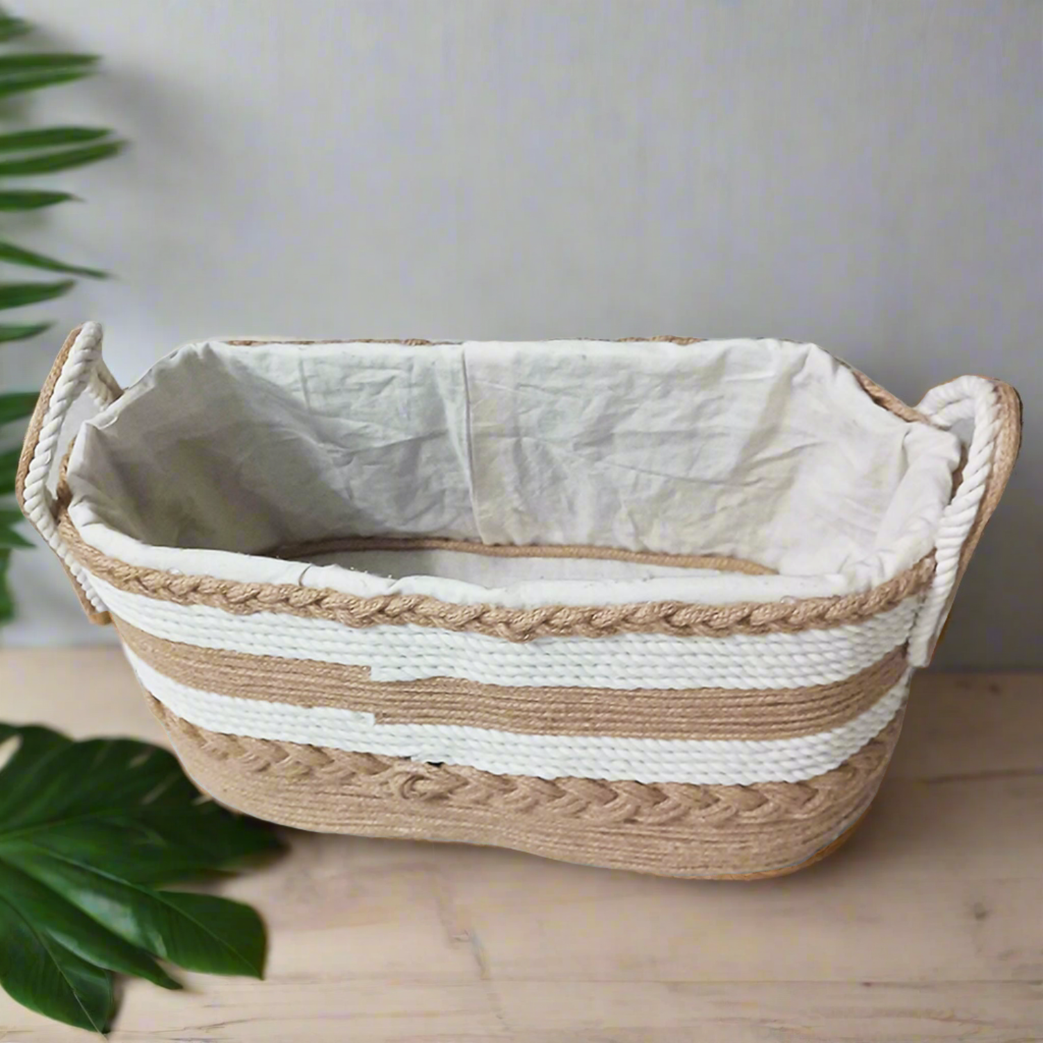 Natural Jute Cotton Handmade Woven Basket Organizer