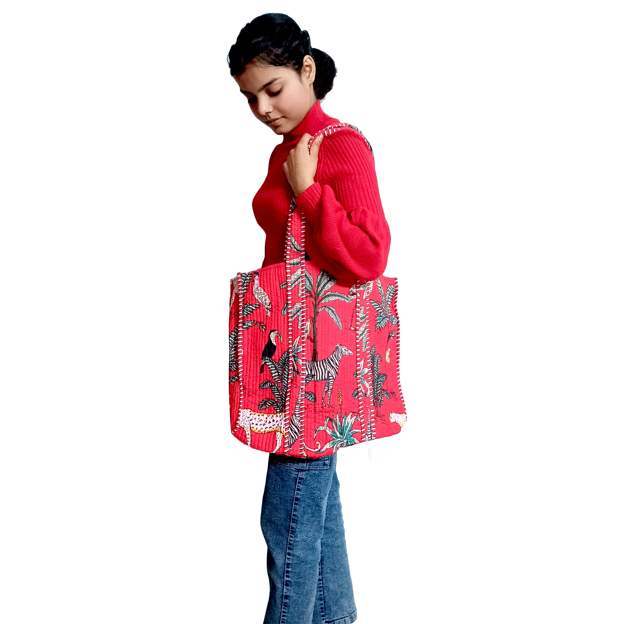 Multicolor Block Printed Cotton Quilted Tote Bags