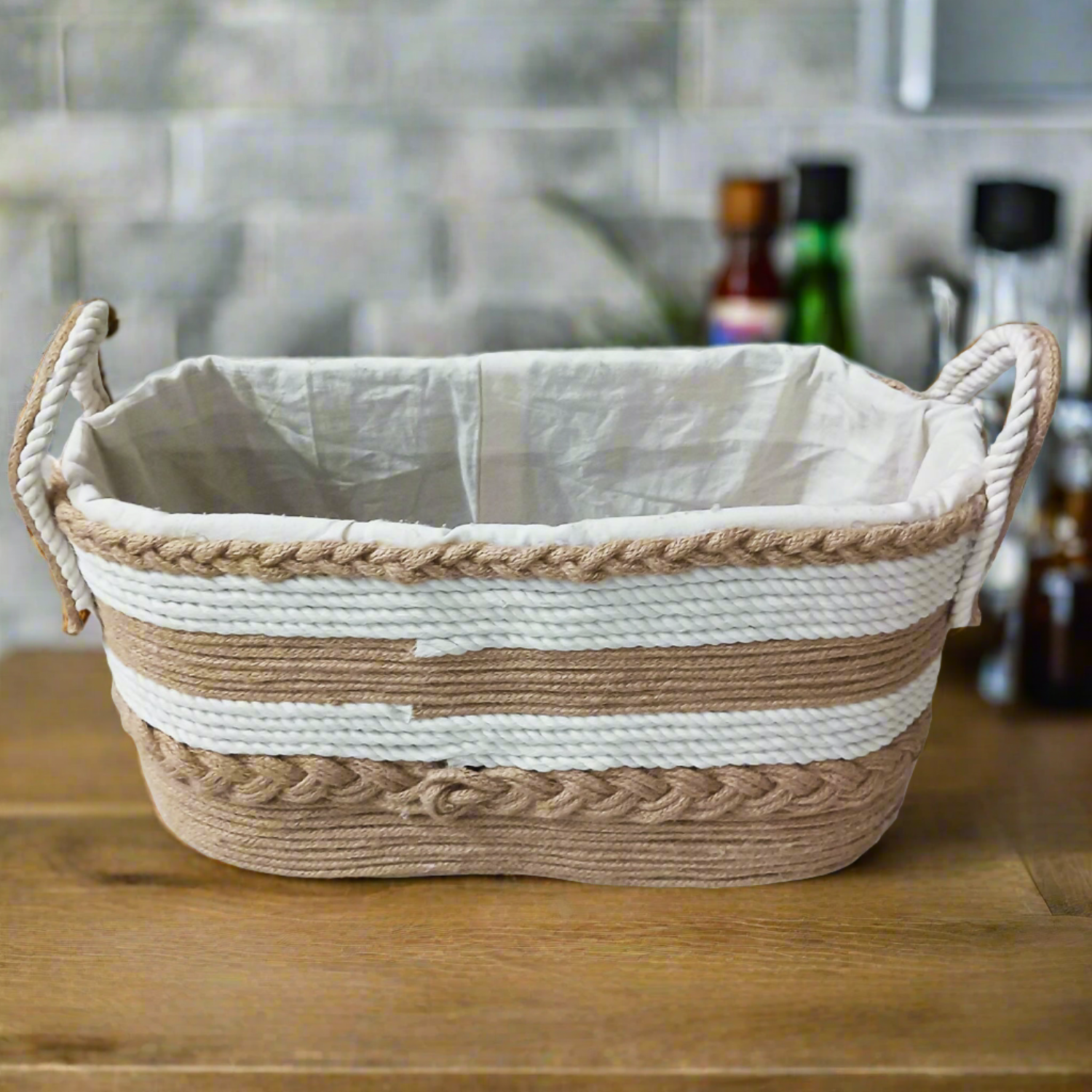 Natural Jute Cotton Handmade Woven Basket Organizer