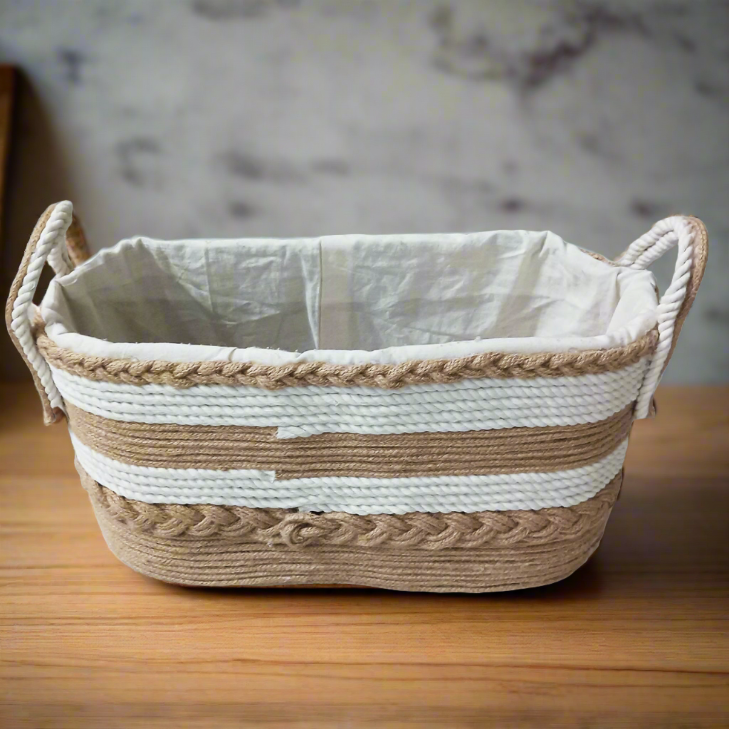 Natural Jute Cotton Handmade Woven Basket Organizer