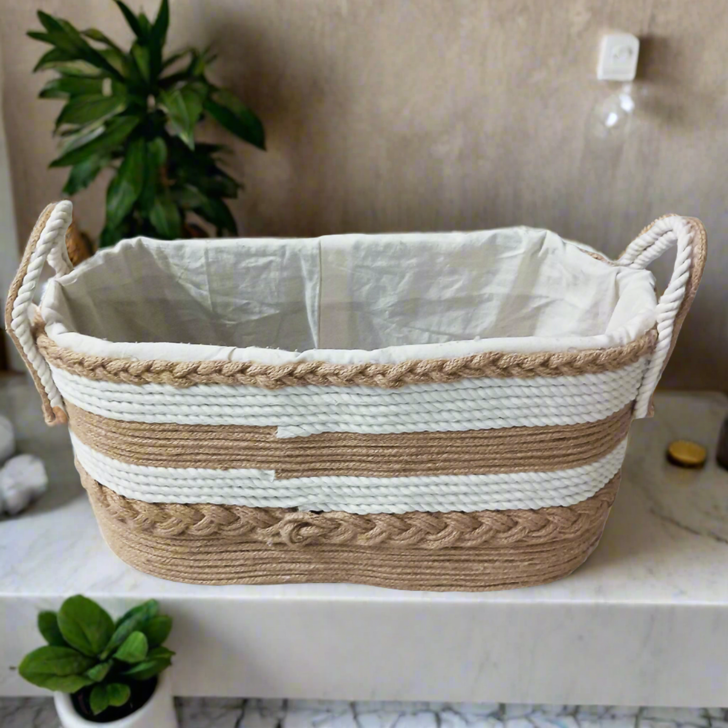 Natural Jute Cotton Handmade Woven Basket Organizer