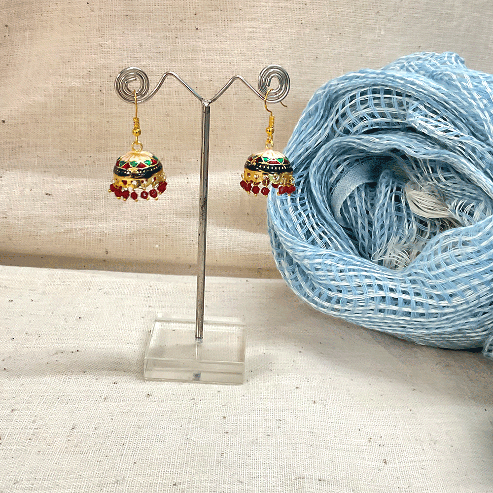 Meenakari Chandbali Jhumka Earrings - Kundan & Beads in Floral Design For Women & Girls