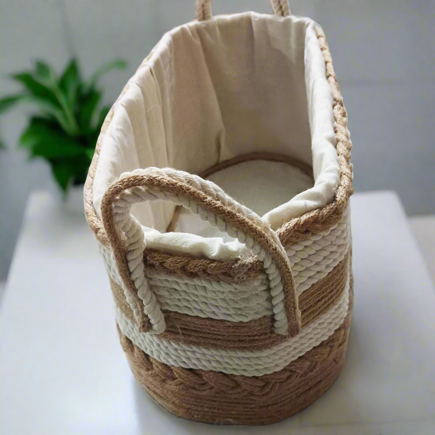 Natural Jute Cotton Handmade Woven Basket Organizer