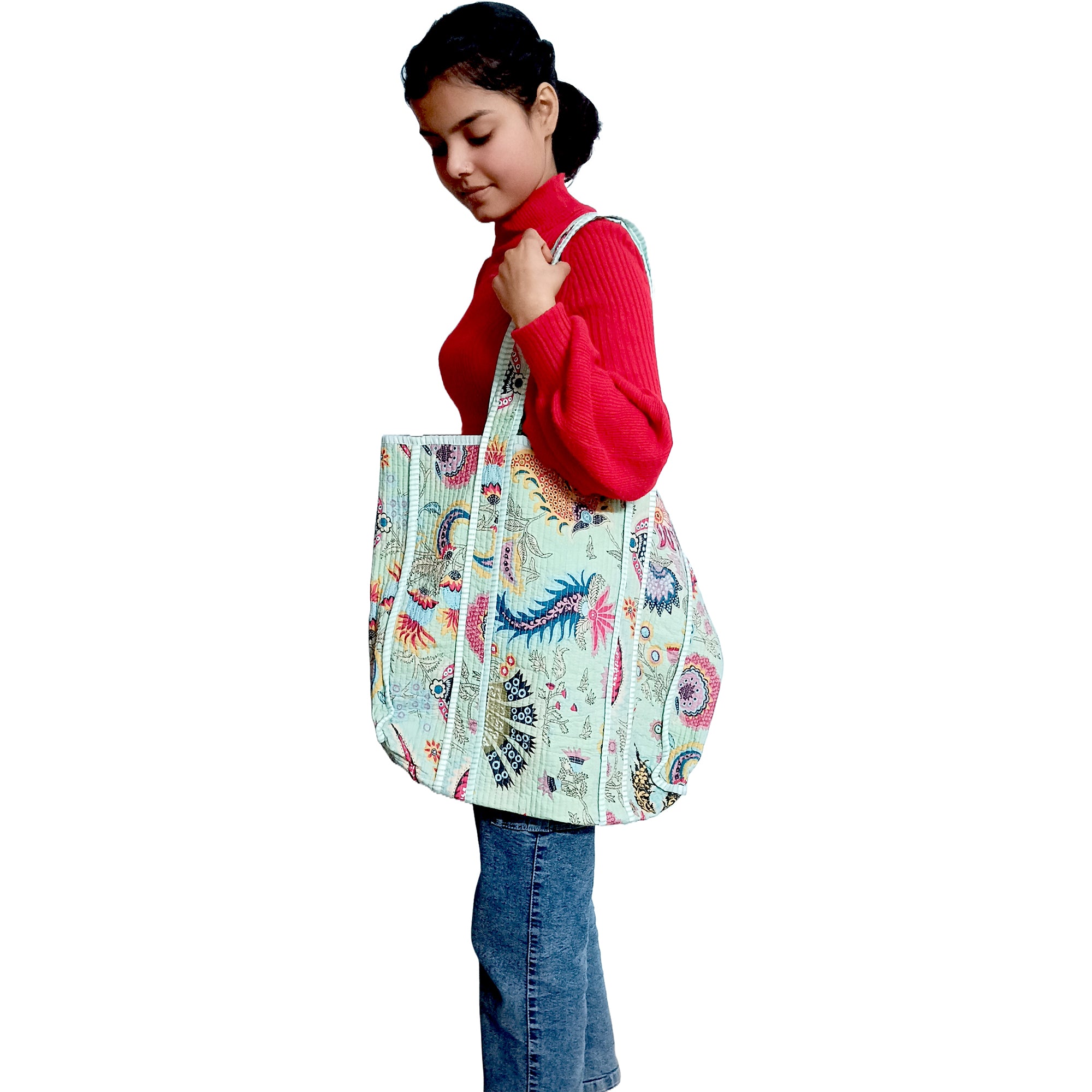 Multicolor Block Printed Cotton Quilted Tote Bags