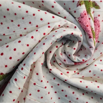 Sanganeri Hand Block Print Cotton Fabric – White Floral Print