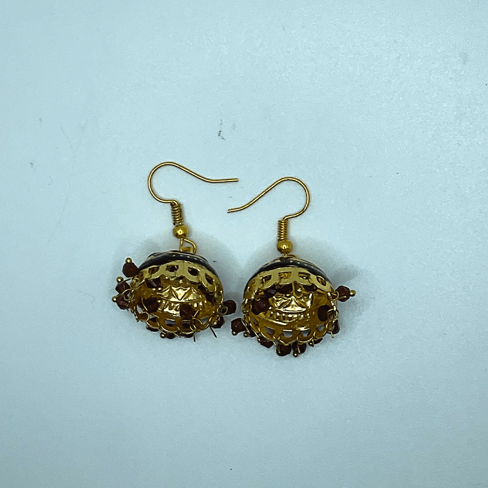 Meenakari Chandbali Jhumka Earrings - Kundan & Beads in Floral Design For Women & Girls