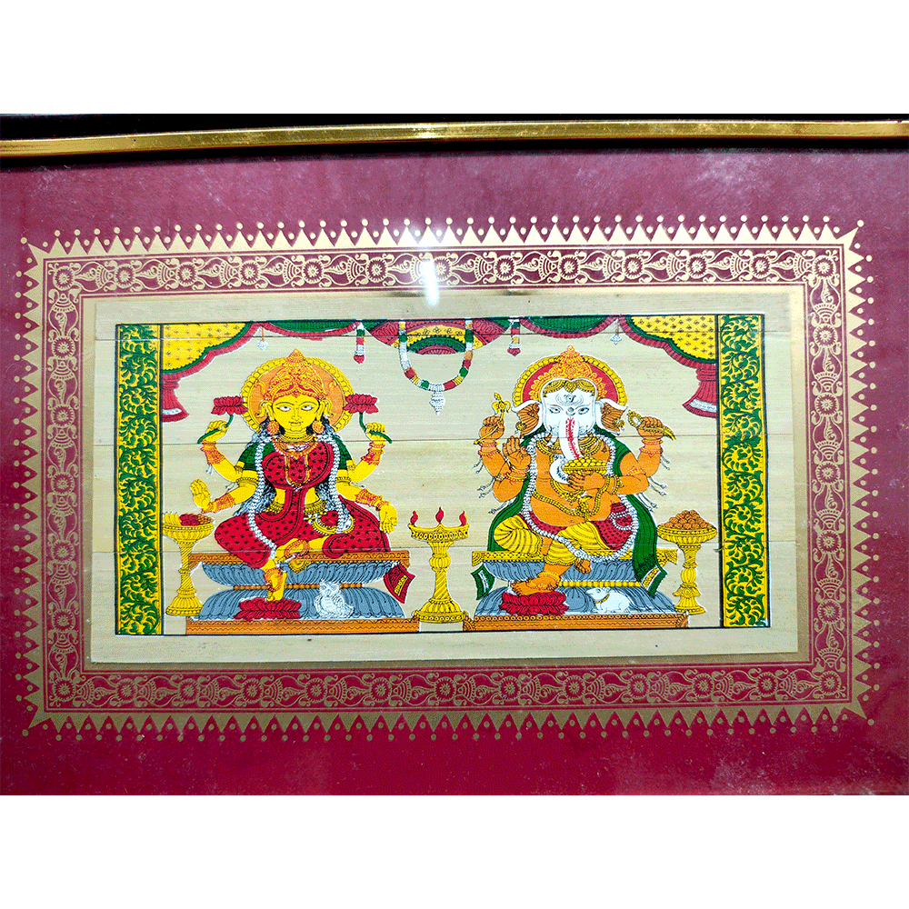 Traditional Pattachitra laxmi ganesha Painting With Frame Indian Art