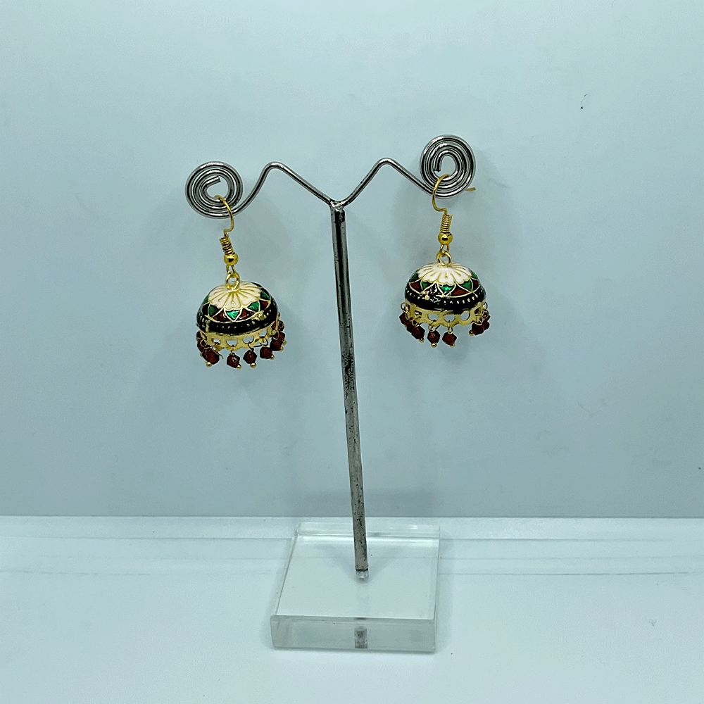 Meenakari Chandbali Jhumka Earrings - Kundan & Beads in Floral Design For Women & Girls