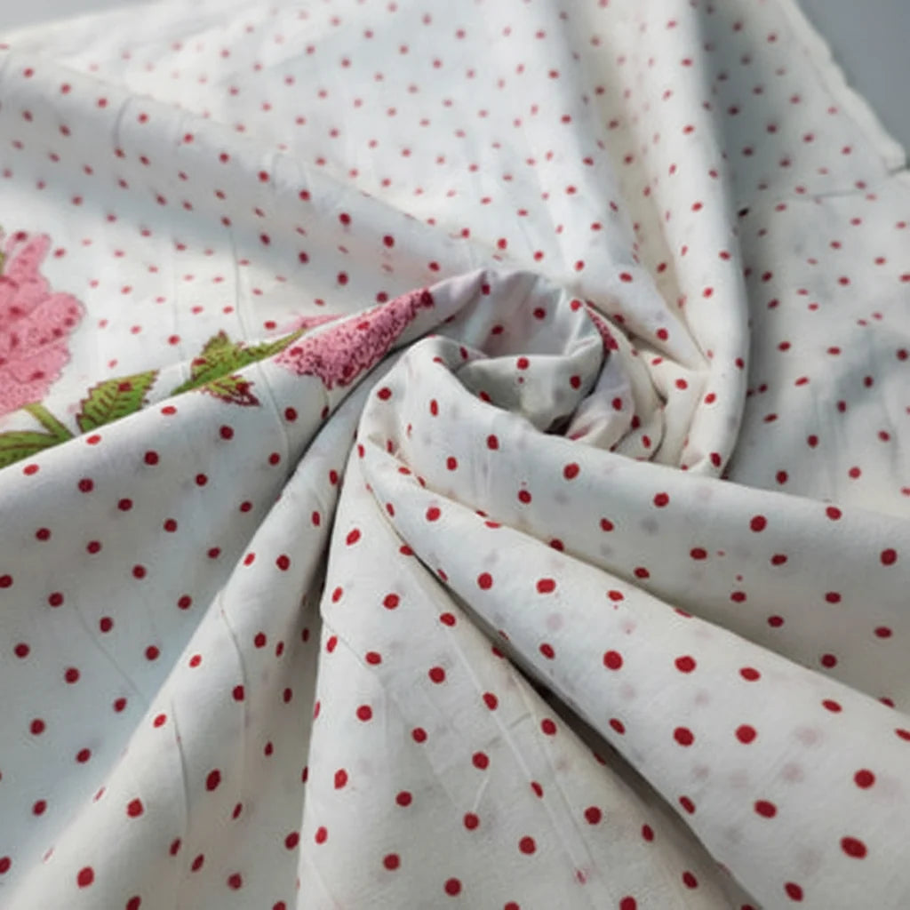 Sanganeri Hand Block Print Cotton Fabric – White Floral Print