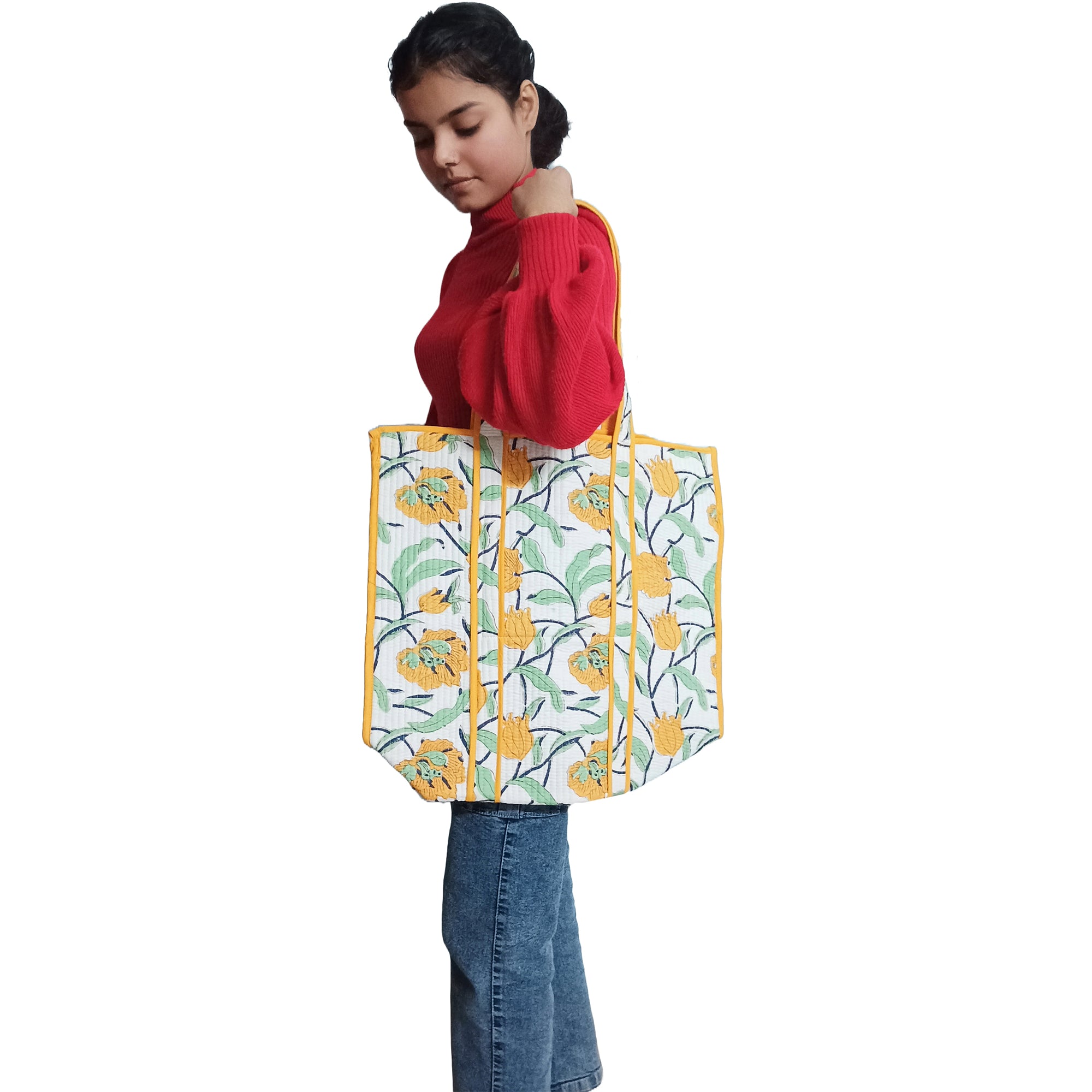 Multicolor Block Printed Cotton Quilted Tote Bags