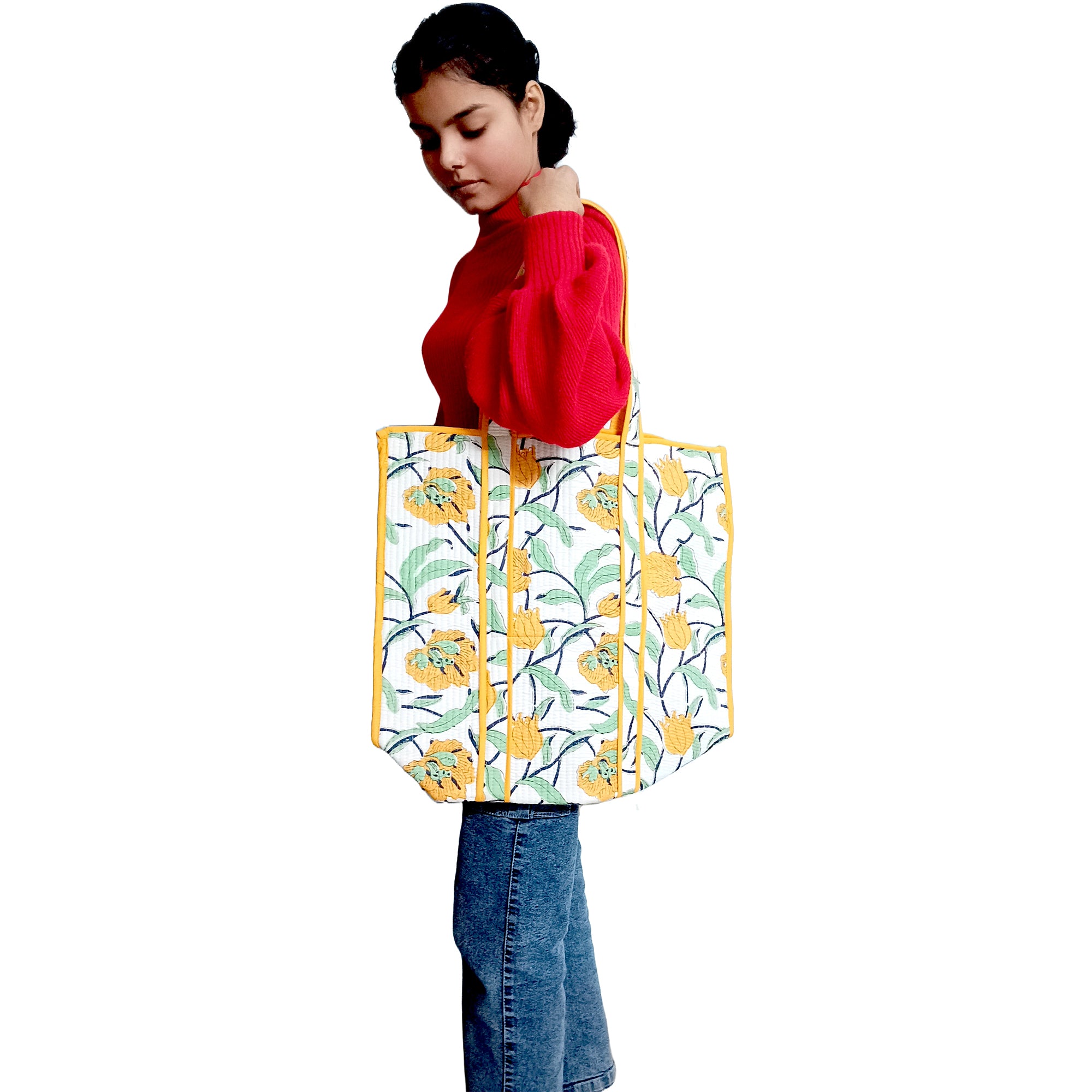 Multicolor Block Printed Cotton Quilted Tote Bags