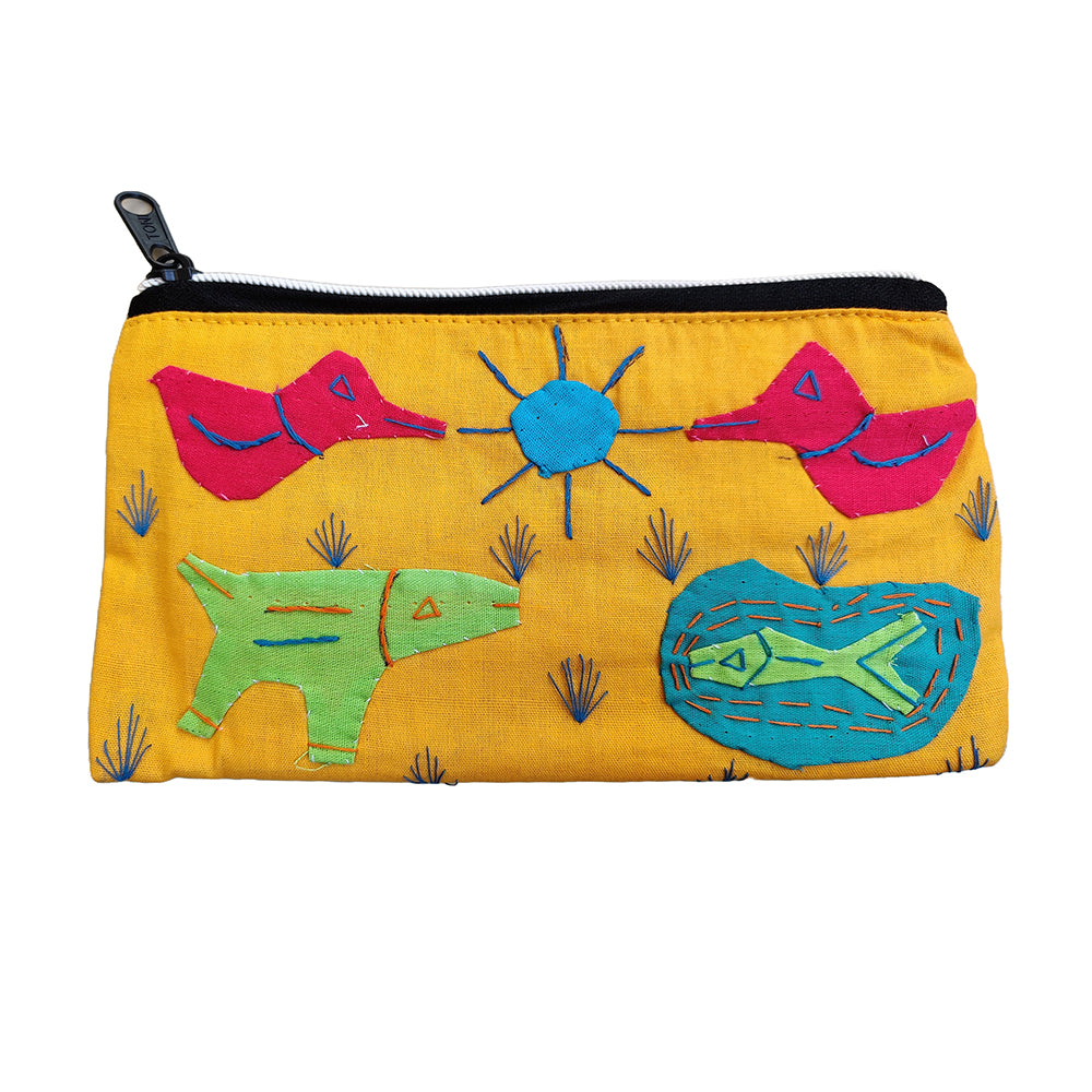 Applique Yellow Zipper Pouch