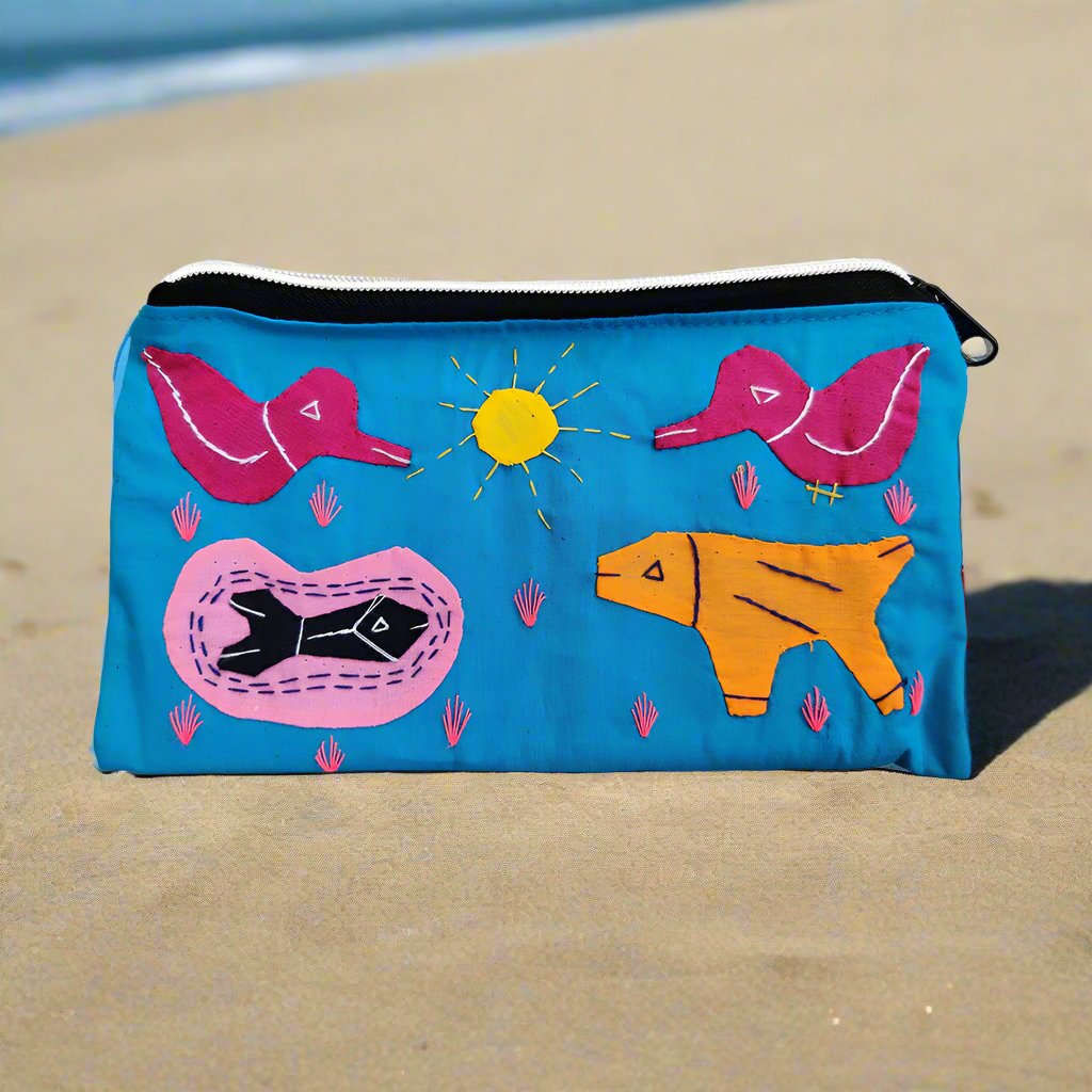 Applique Blue Zipper Pouch