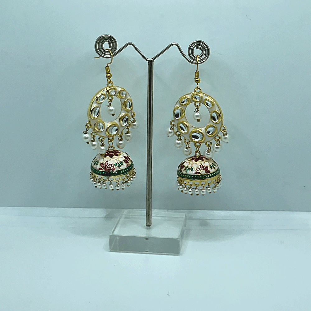 Meenakari Chandbali Jhumka Earrings - Kundan & Beads in Floral Design For Women & Girls Stylish Latest
