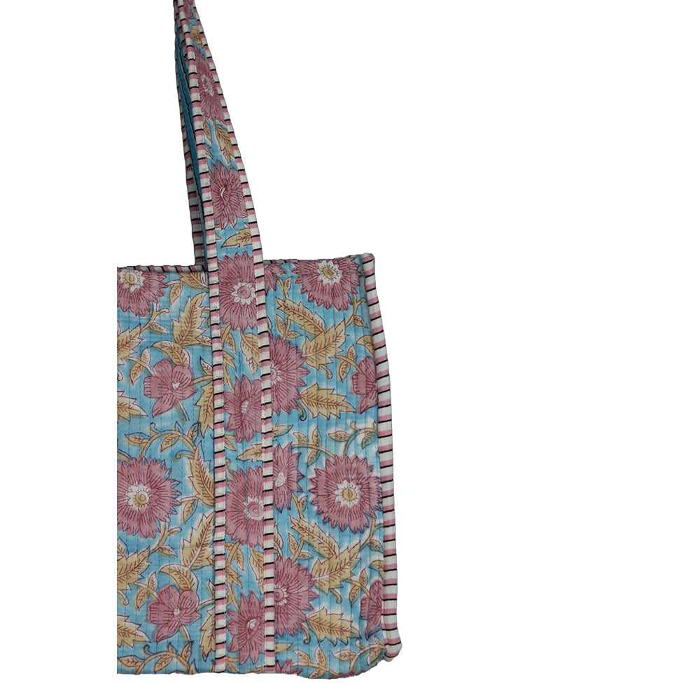 Multicolor Block Printed Cotton Quilted Tote Bags