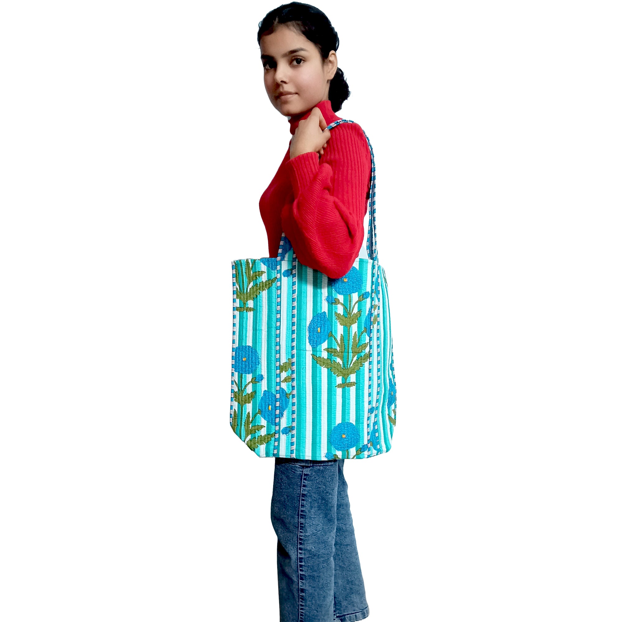 Multicolor Block Printed Cotton Quilted Tote Bags