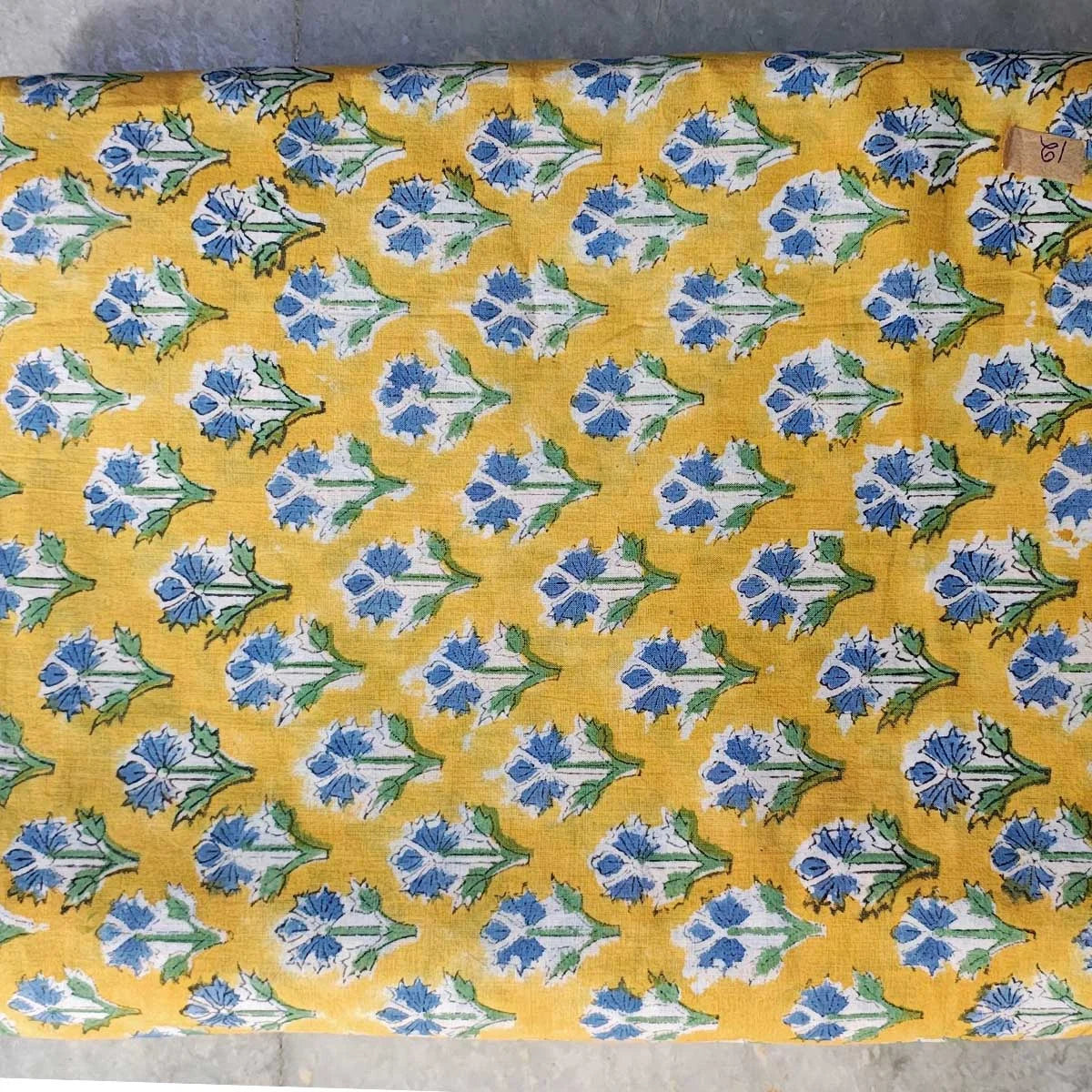Sanganeri Hand Block Print Cotton Fabric – Yellow Floral Print