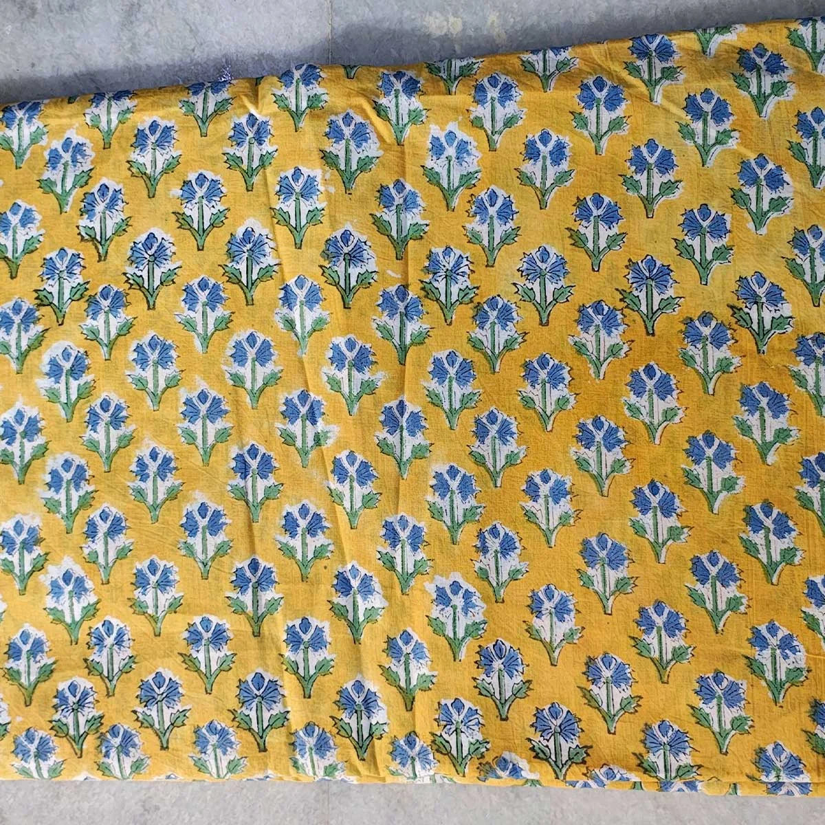Sanganeri Hand Block Print Cotton Fabric – Yellow Floral Print