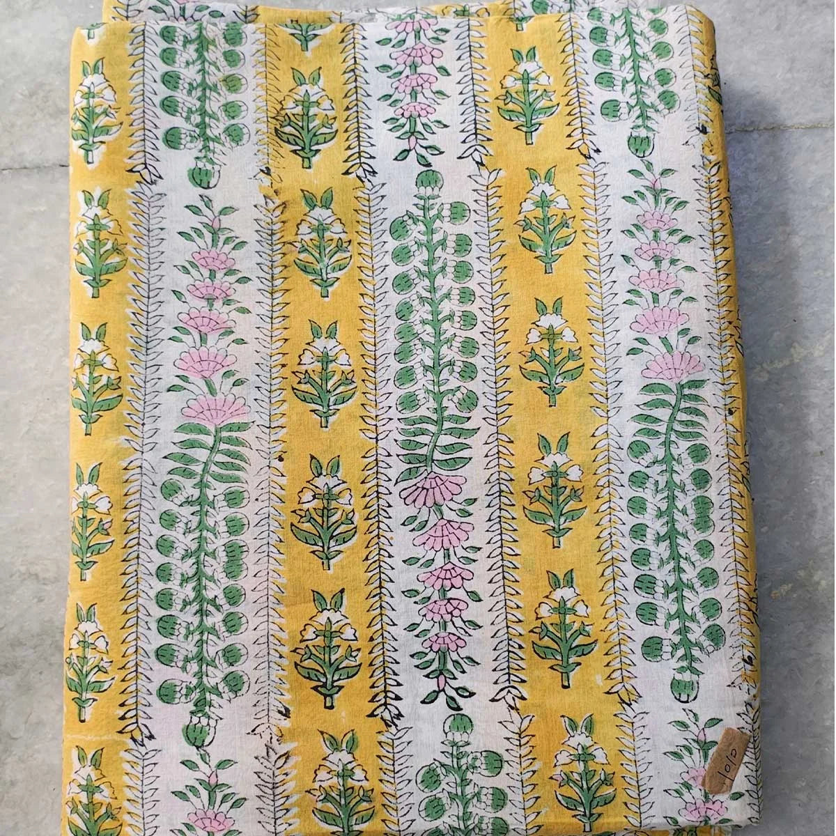 Sanganeri Hand Block Print Cotton Fabric – Yellow Floral Print