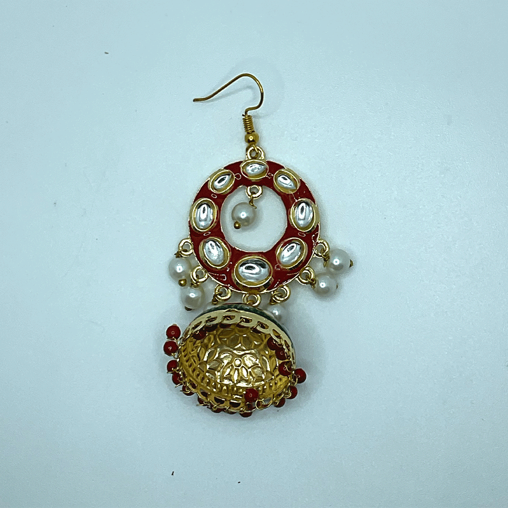 Meenakari Chandbali Jhumka Earrings - Kundan & Beads in Floral Design For Women & Girls