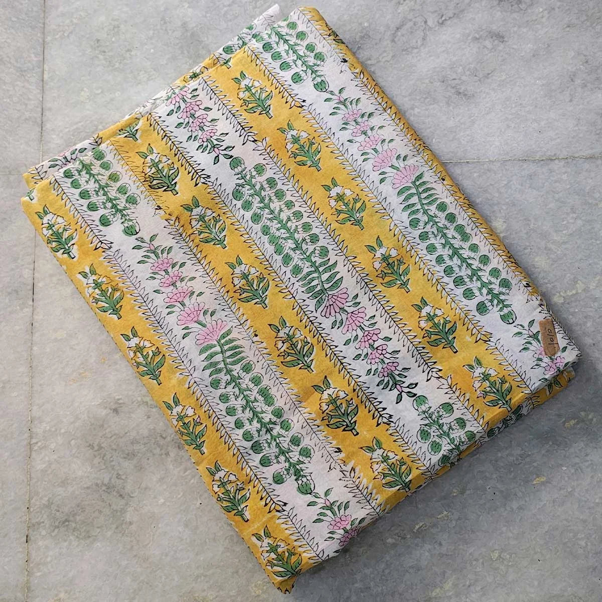 Sanganeri Hand Block Print Cotton Fabric – Yellow Floral Print