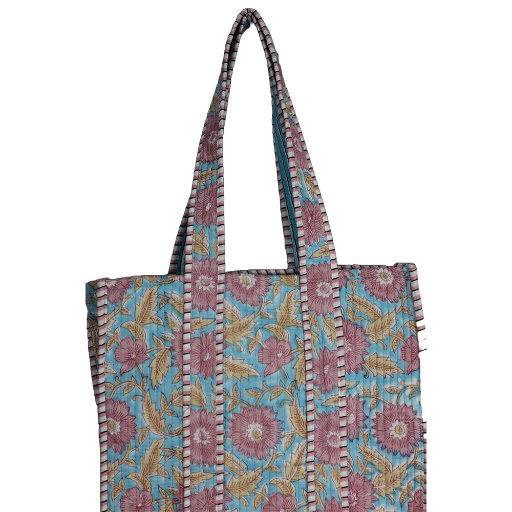 Multicolor Block Printed Cotton Quilted Tote Bags