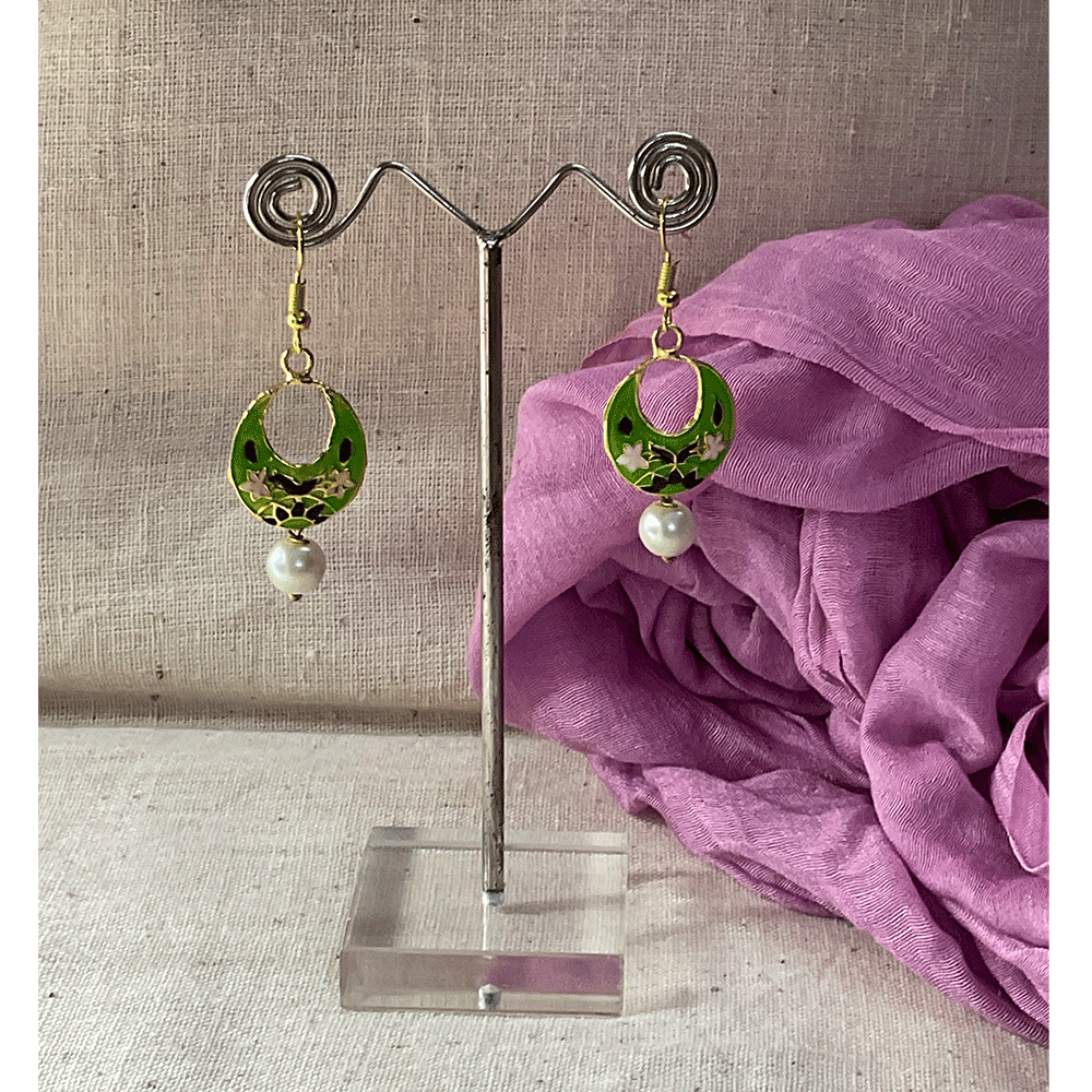 Meenakari Chandbali Jhumka Earrings - Kundan & Beads in Floral Design For Women & Girls