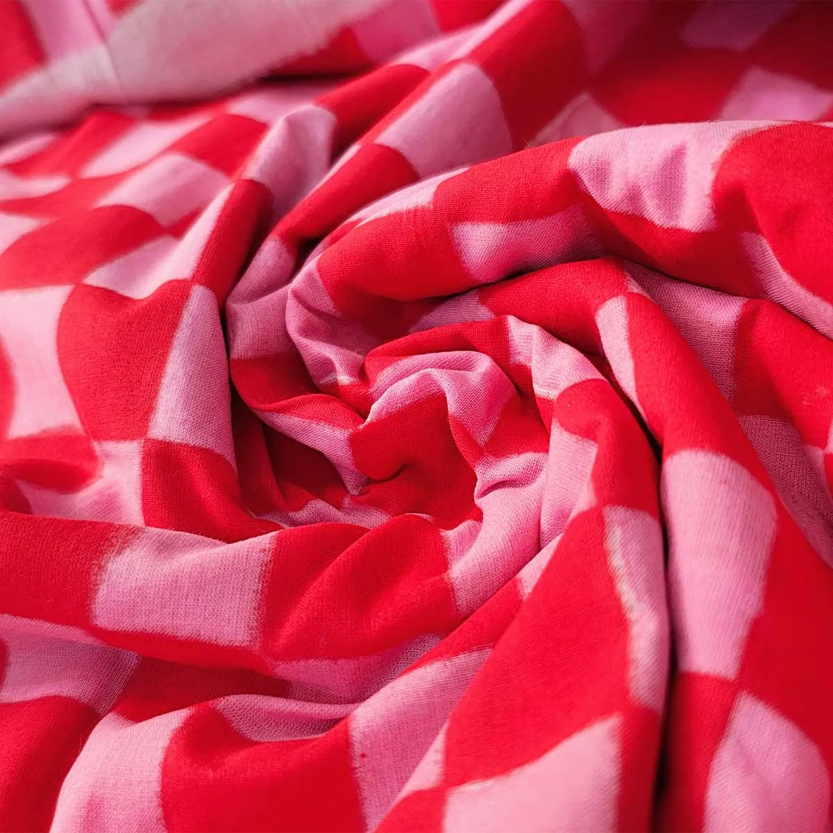 Sanganeri Hand Block Print Cotton Fabric – Red And Pink Floral Print