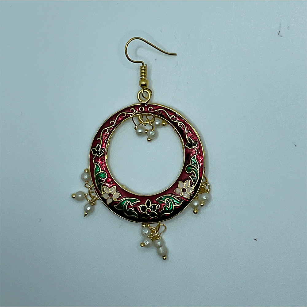 Meenakari Chandbali Jhumka Earrings - Kundan & Beads in Floral Design For Women & Girls Stylish Latest