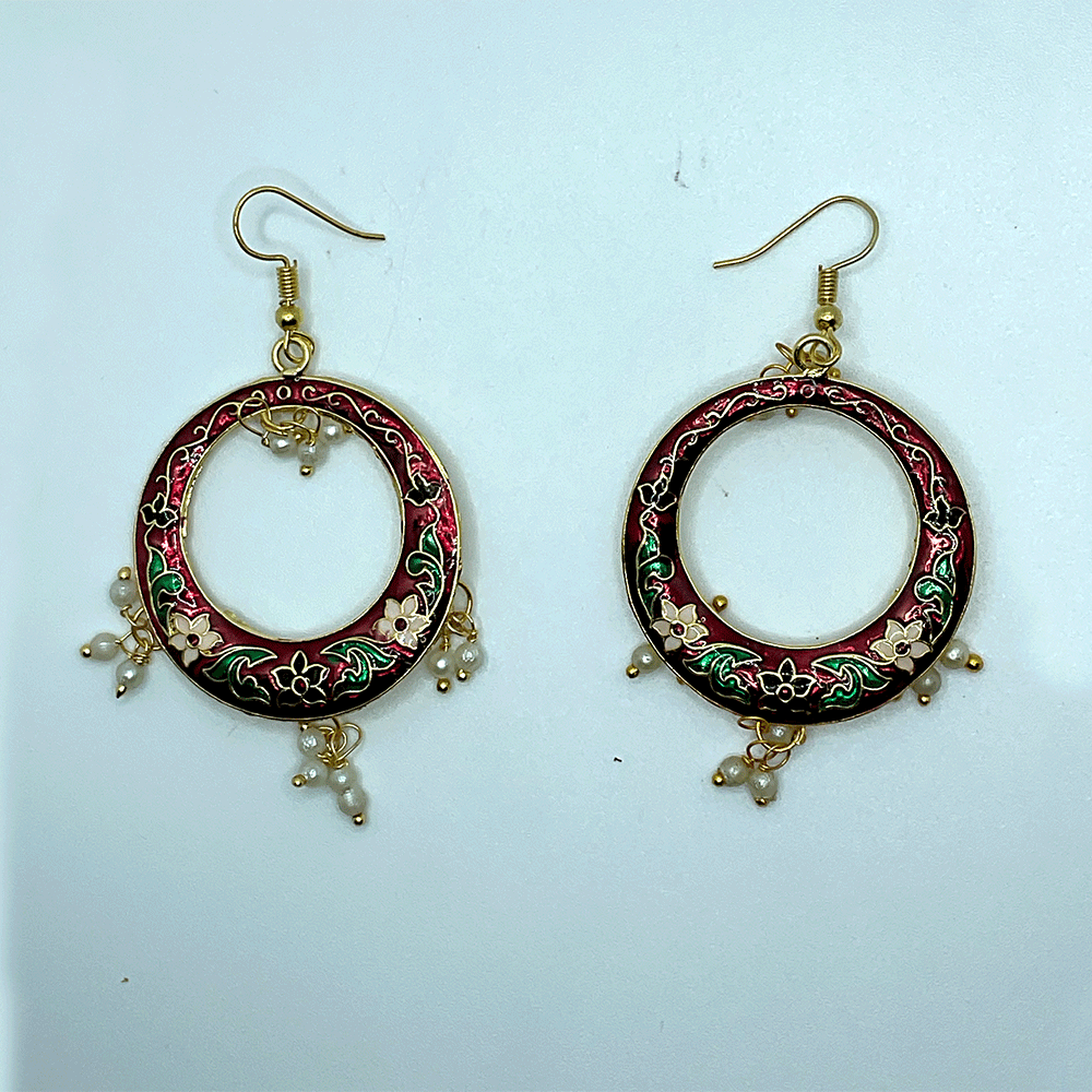 Meenakari Chandbali Jhumka Earrings - Kundan & Beads in Floral Design For Women & Girls Stylish Latest