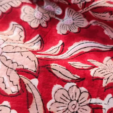 Sanganeri Hand Block Print Cotton Fabric – Red Floral Print