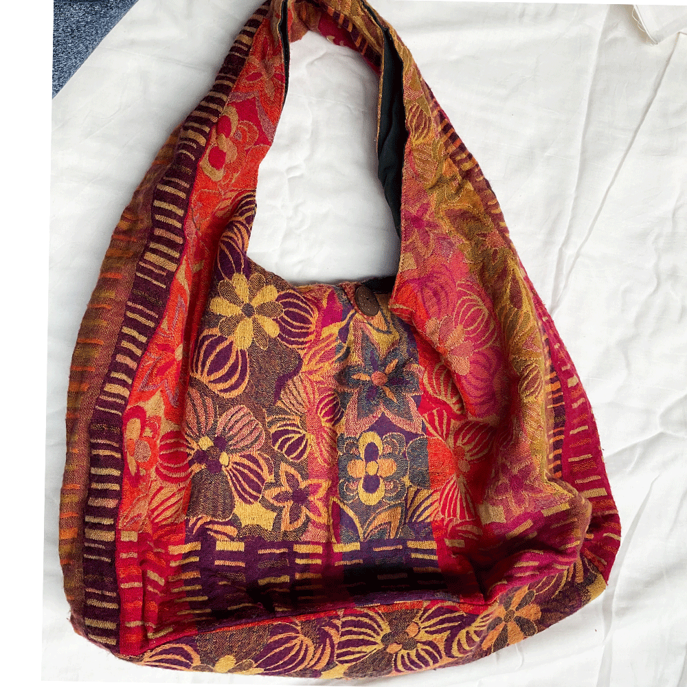 Thai Cotton Hippie Hobo Sling Crossbody Bag eco Friendly Shopping bag Paisley Print Large