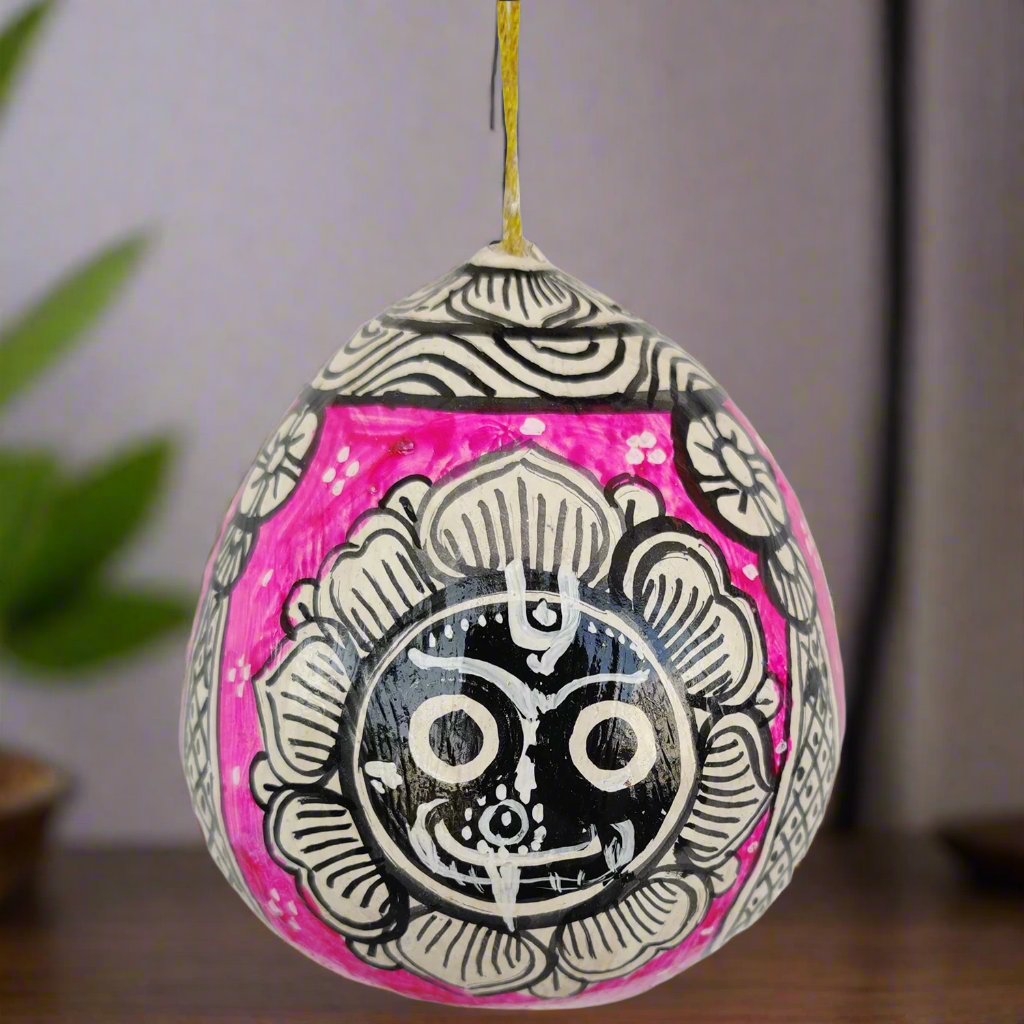 Coconut Pattchitra Painting Of Lord Jagannadh Hanging Wall Decor And Vastu Multi Color