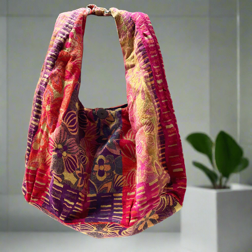 Thai Cotton Hippie Hobo Sling Crossbody Bag eco Friendly Shopping bag Paisley Print Large