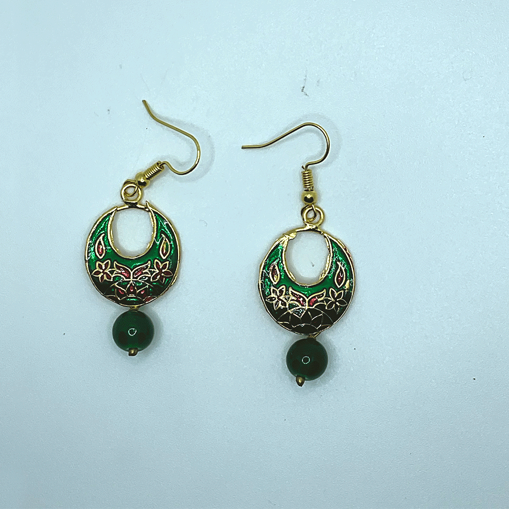 Meenakari Chandbali Jhumka Earrings - Kundan & Beads in Floral Design For Women & Girls