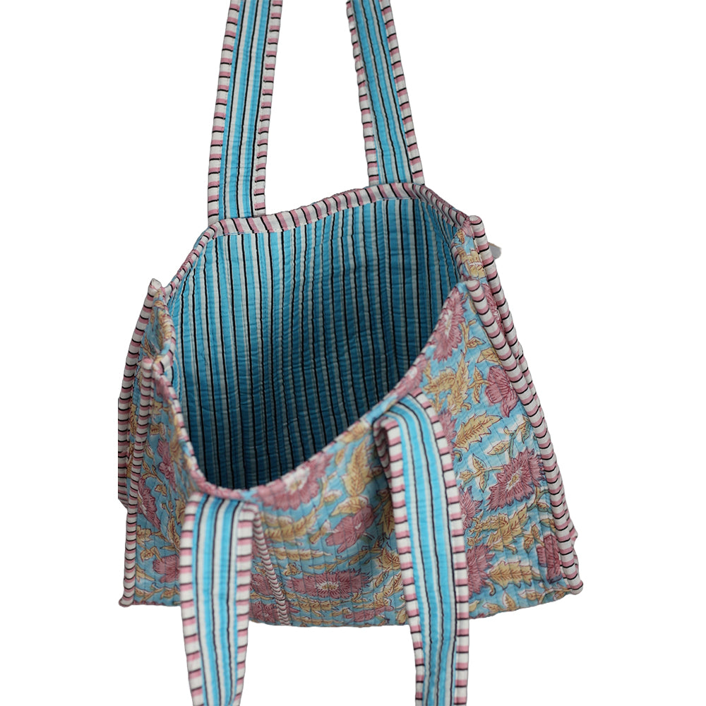 Multicolor Block Printed Cotton Quilted Tote Bags