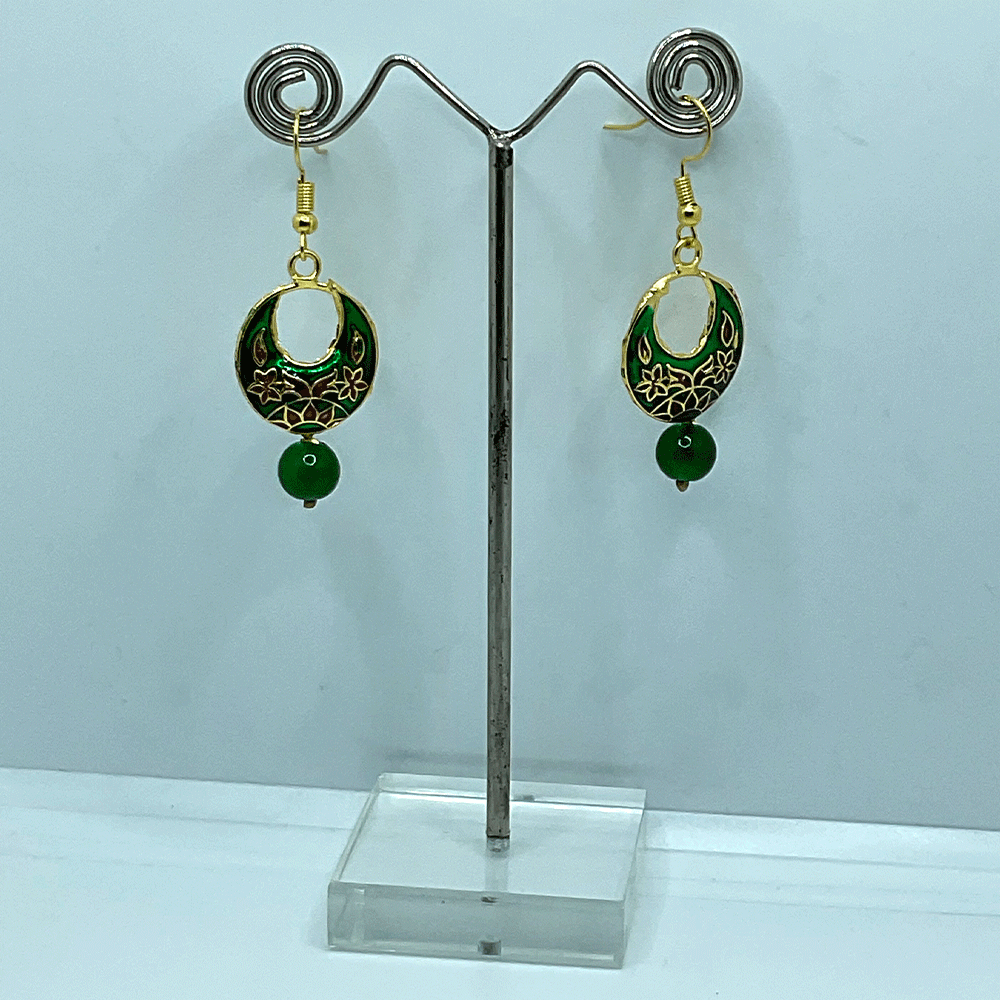 Meenakari Chandbali Jhumka Earrings - Kundan & Beads in Floral Design For Women & Girls