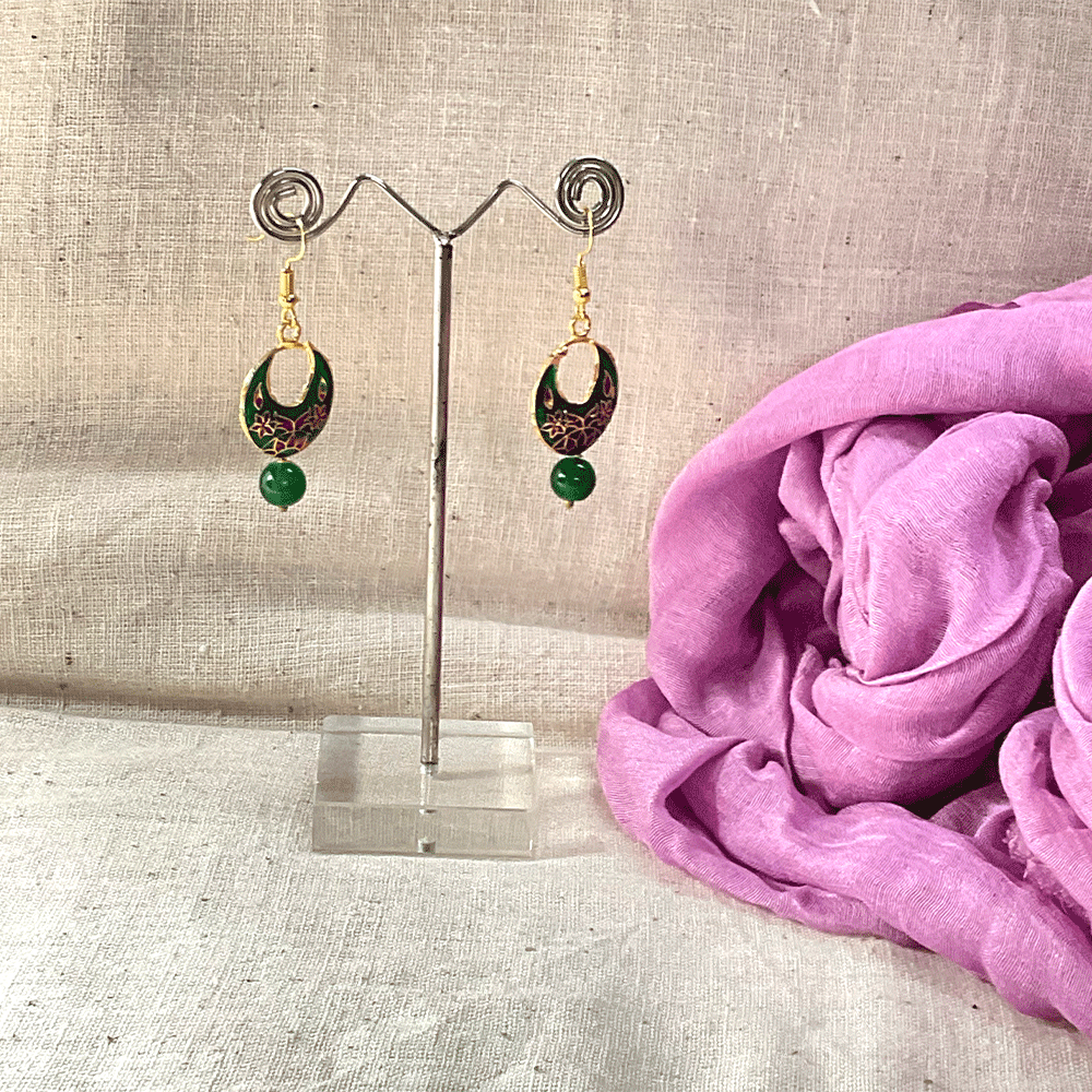 Meenakari Chandbali Jhumka Earrings - Kundan & Beads in Floral Design For Women & Girls