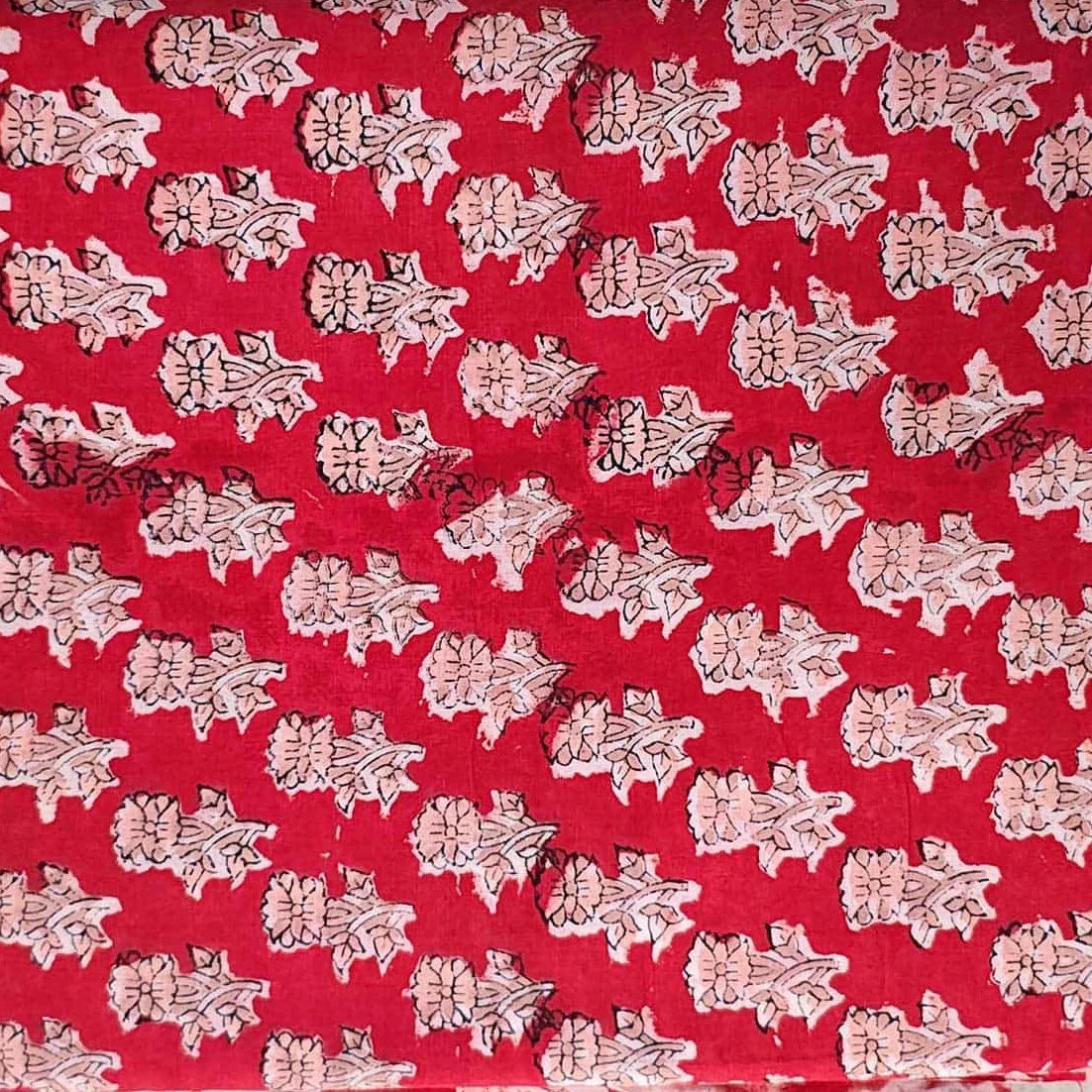 Sanganeri Hand Block Print Cotton Fabric – Red Floral Print