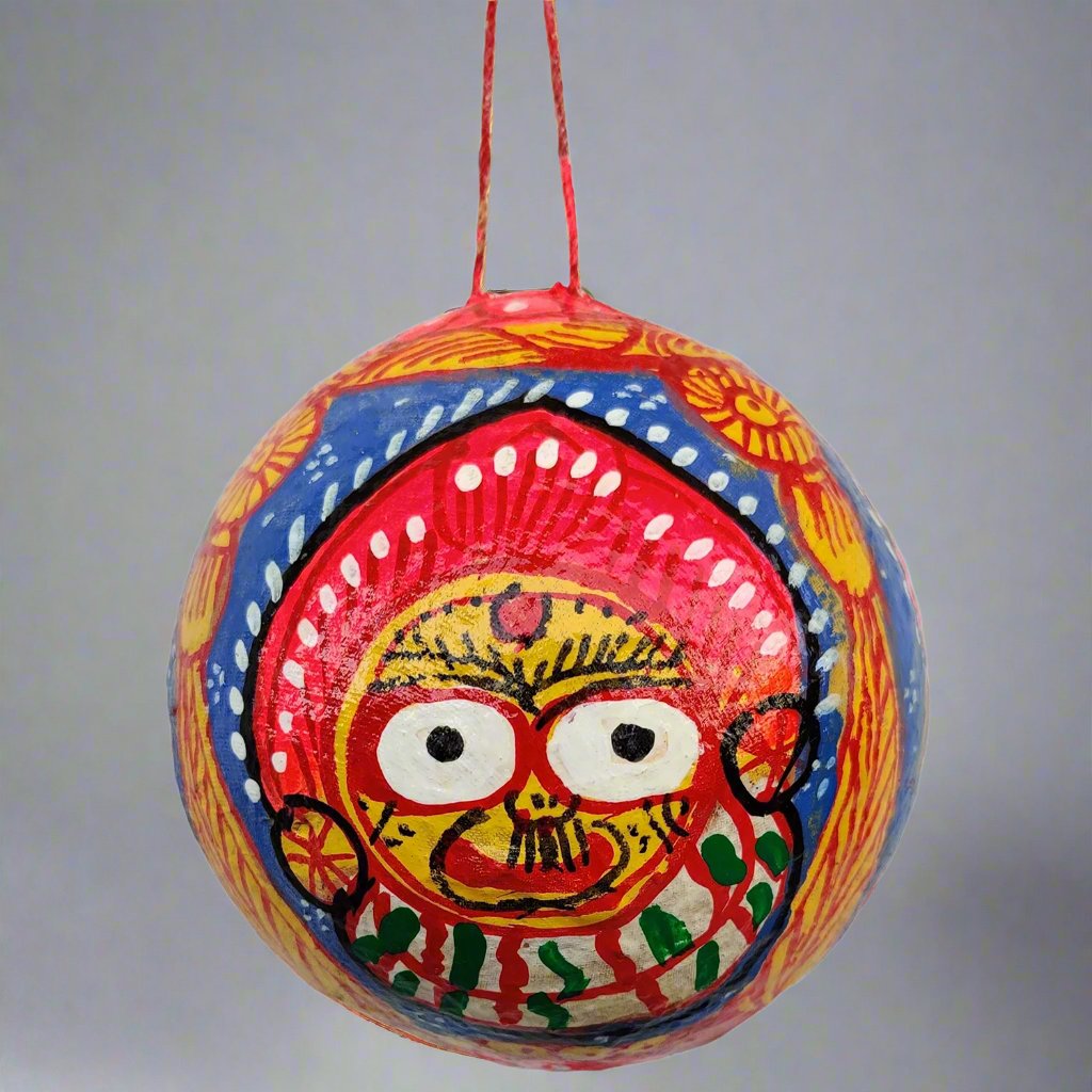 Coconut Pattchitra Painting Of Lord Jagannadh Hanging Wall Decor And Vastu Multi Color