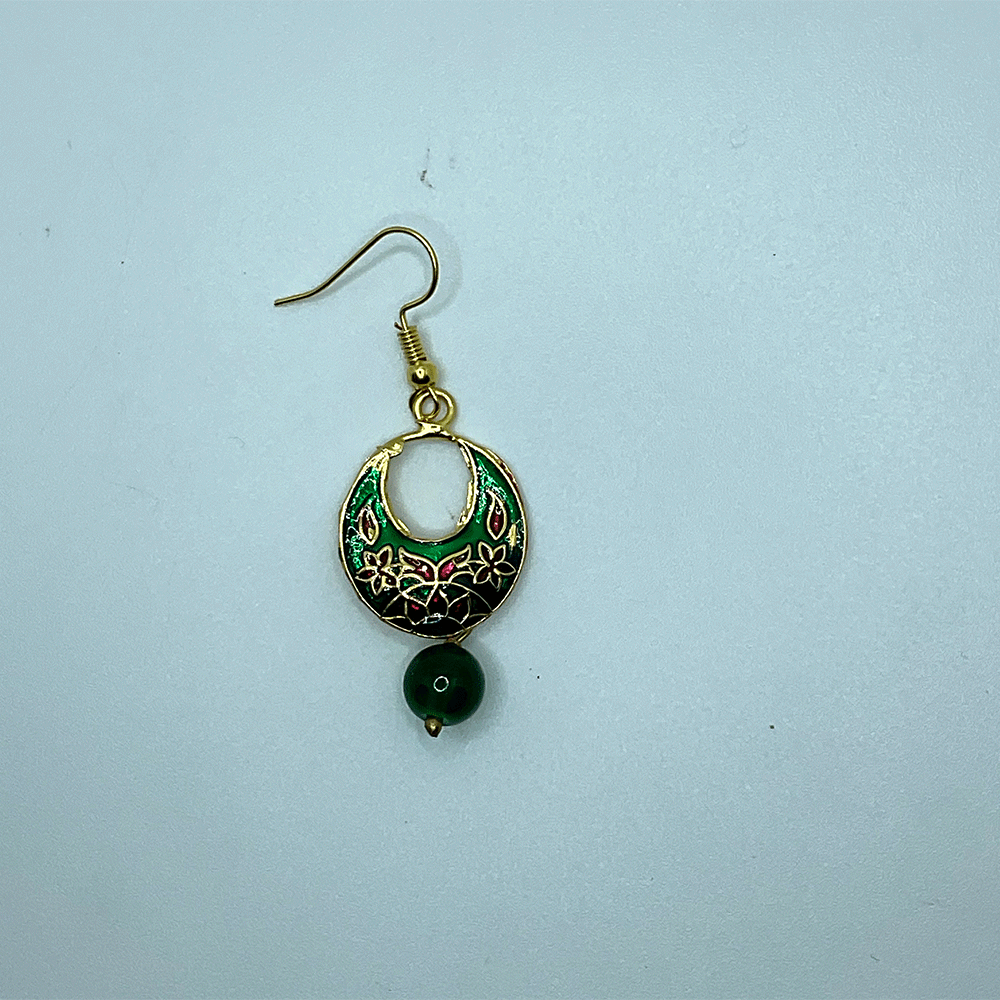 Meenakari Chandbali Jhumka Earrings - Kundan & Beads in Floral Design For Women & Girls