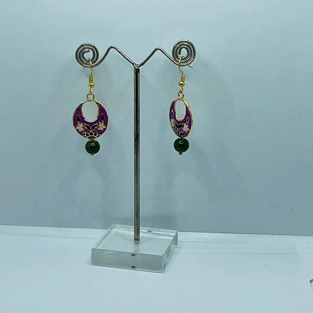 Meenakari Chandbali Jhumka Earrings - Kundan & Beads in Floral Design For Women & Girls