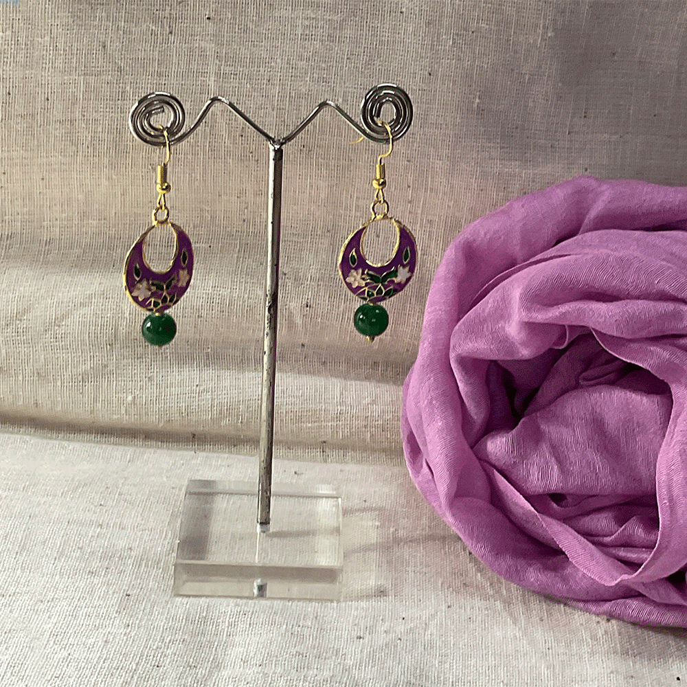 Meenakari Chandbali Jhumka Earrings - Kundan & Beads in Floral Design For Women & Girls