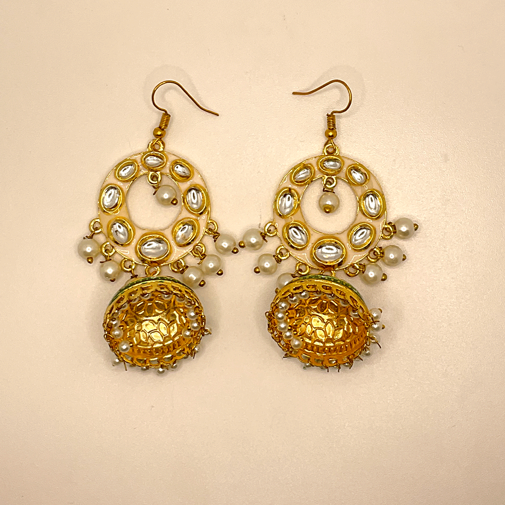 Meenakari Chandbali Jhumka Earrings - Kundan & Beads in Floral Design For Women & Girls Stylish Latest