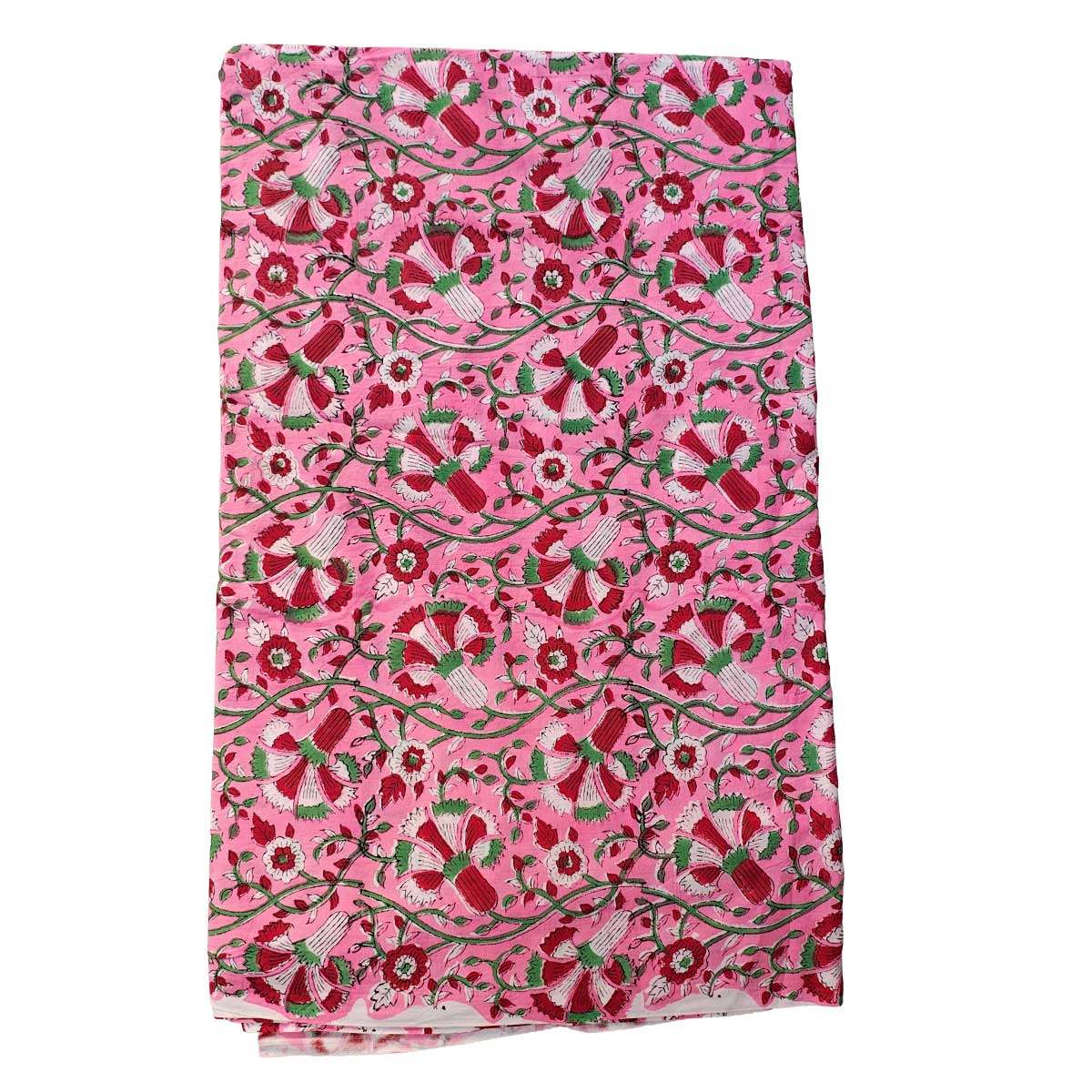 Sanganeri Hand Block Print Cotton Fabric – Pink Red And Green Floral
