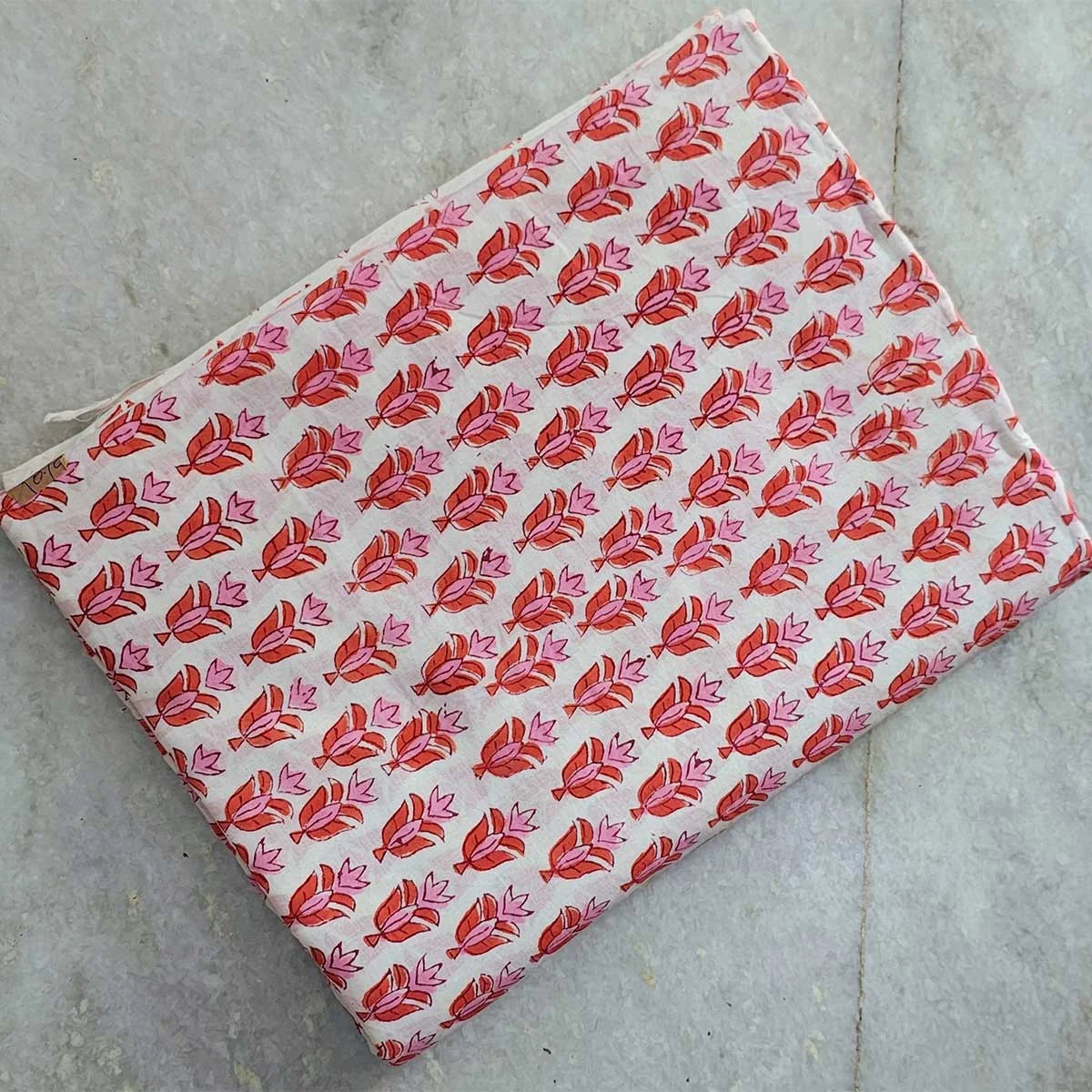 Sanganeri Hand Block Print Cotton Fabric – White And Orange Floral Print